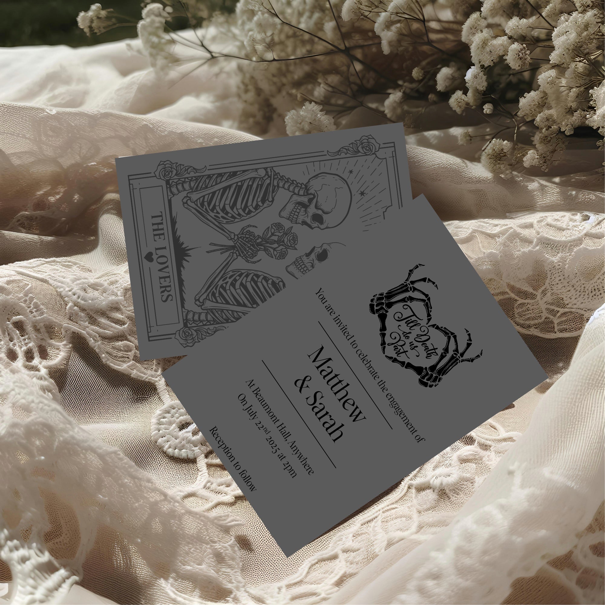 The Lovers Tarot Personalised Engagement Party Invitations | Beige, White or Charcoal