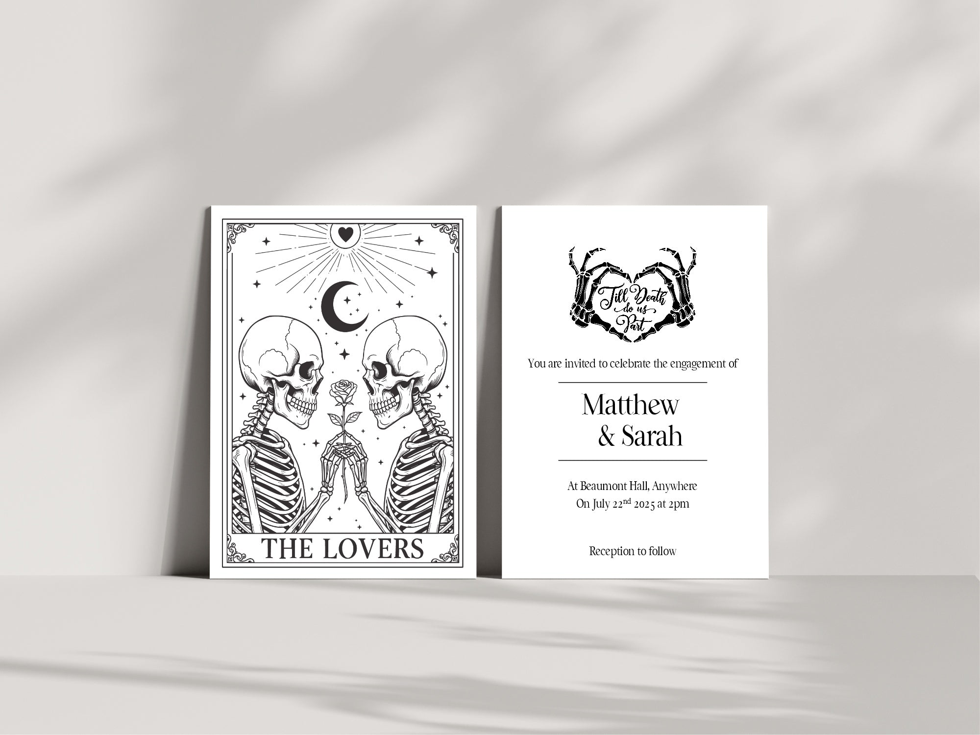 The Lovers Tarot Personalised Engagement Party Invitations | Beige, White or Charcoal