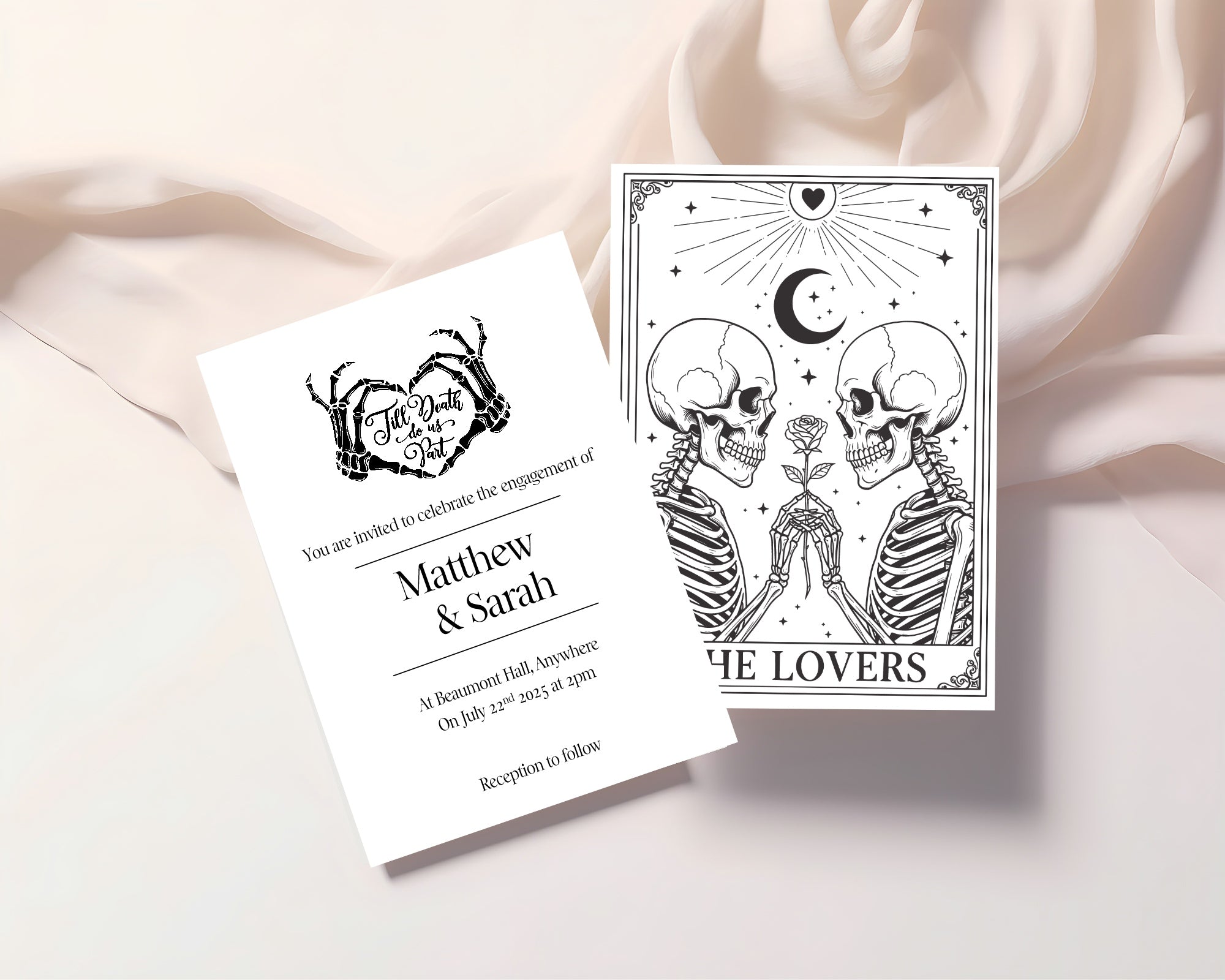 The Lovers Tarot Personalised Engagement Party Invitations | Beige, White or Charcoal