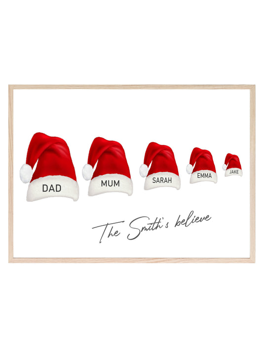 Personalised Santa Hat Christmas Print | Family & Love | Christmas Wall Art