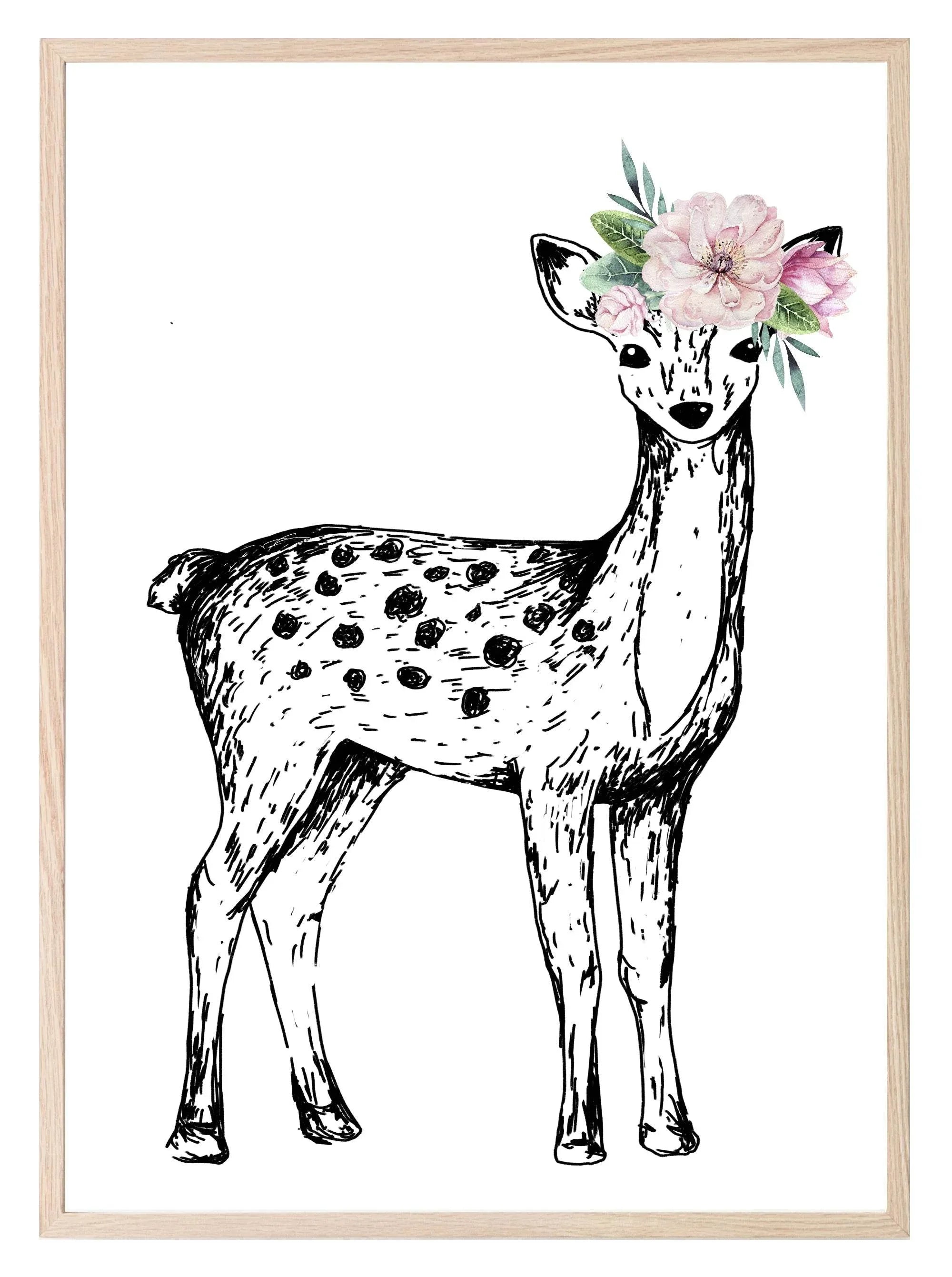 Woodland Animals Floral Crown (Or Without) Prints | Kids Wall Art - Larosier Prints
