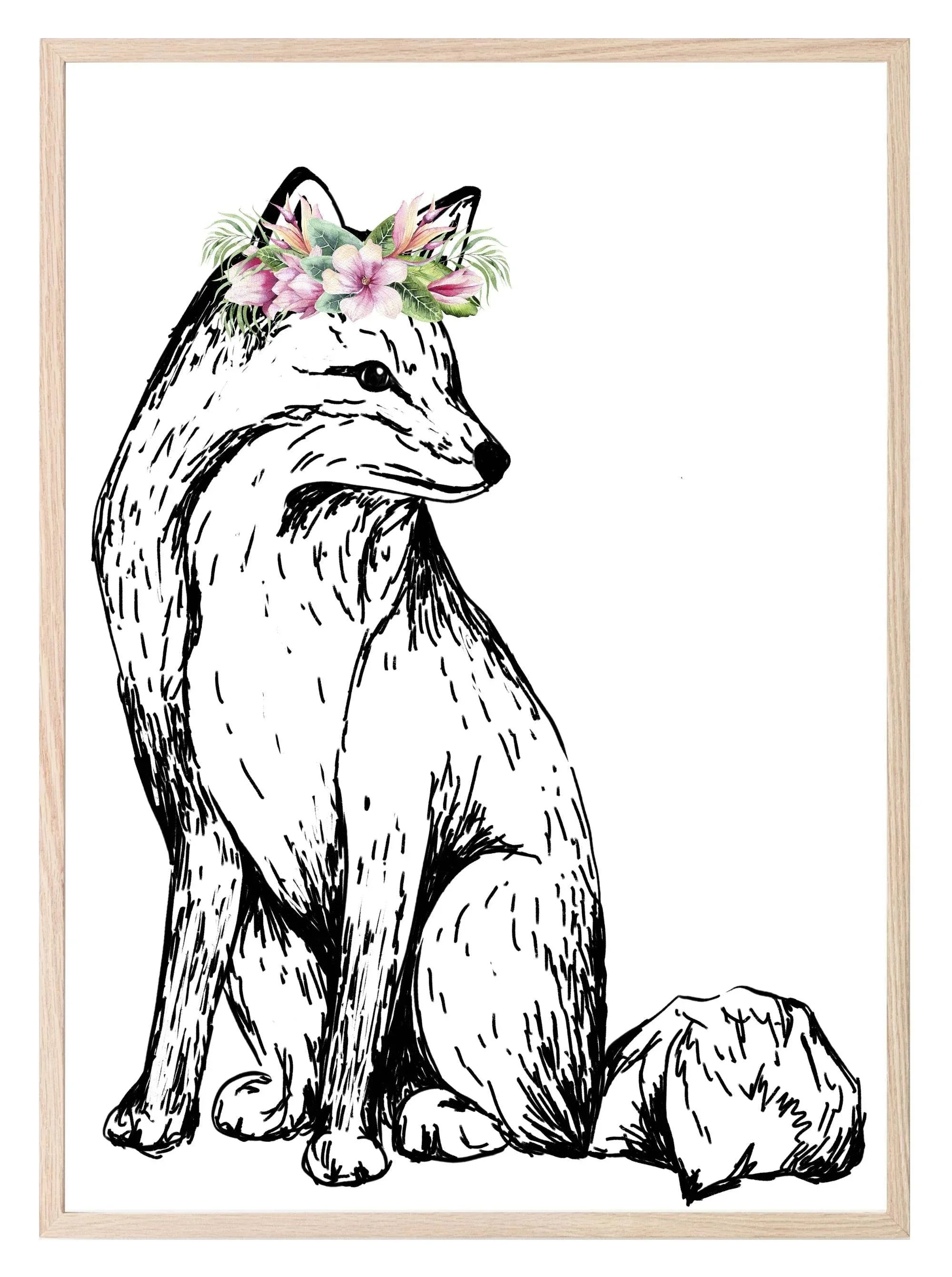 Woodland Animals Floral Crown (Or Without) Prints | Kids Wall Art - Larosier Prints