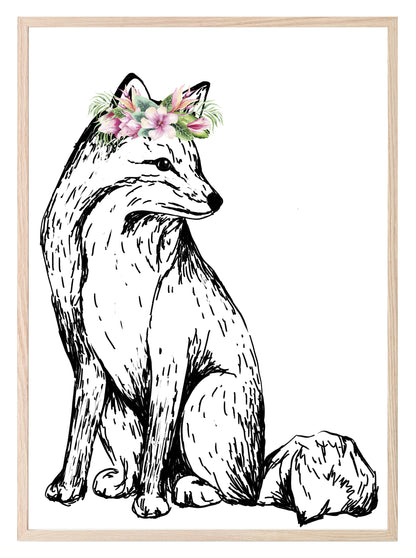 Woodland Animals Floral Crown (Or Without) Prints | Kids Wall Art Fox Yes