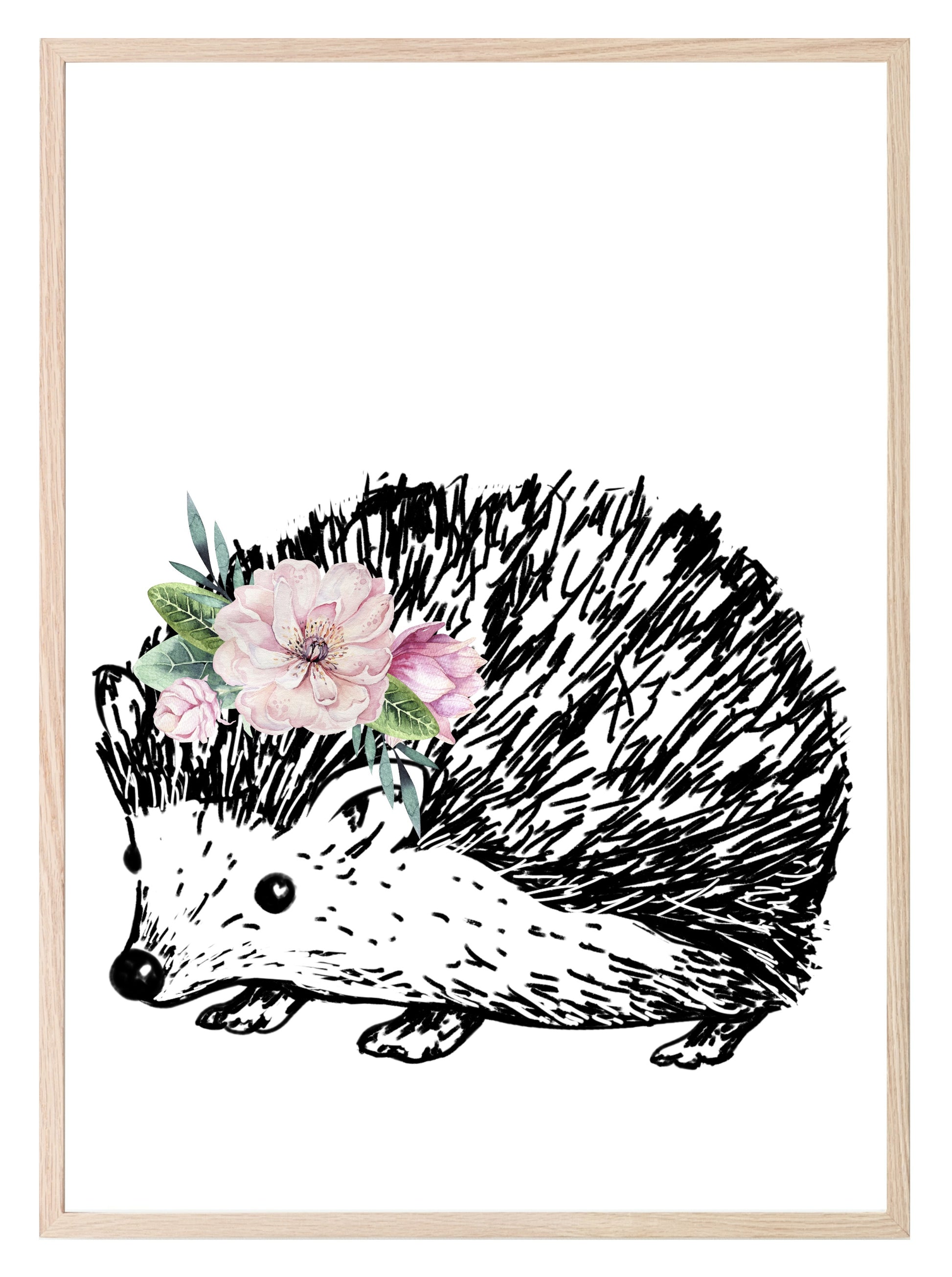 Woodland Animals Floral Crown (Or Without) Prints | Kids Wall Art Hedgehog Yes