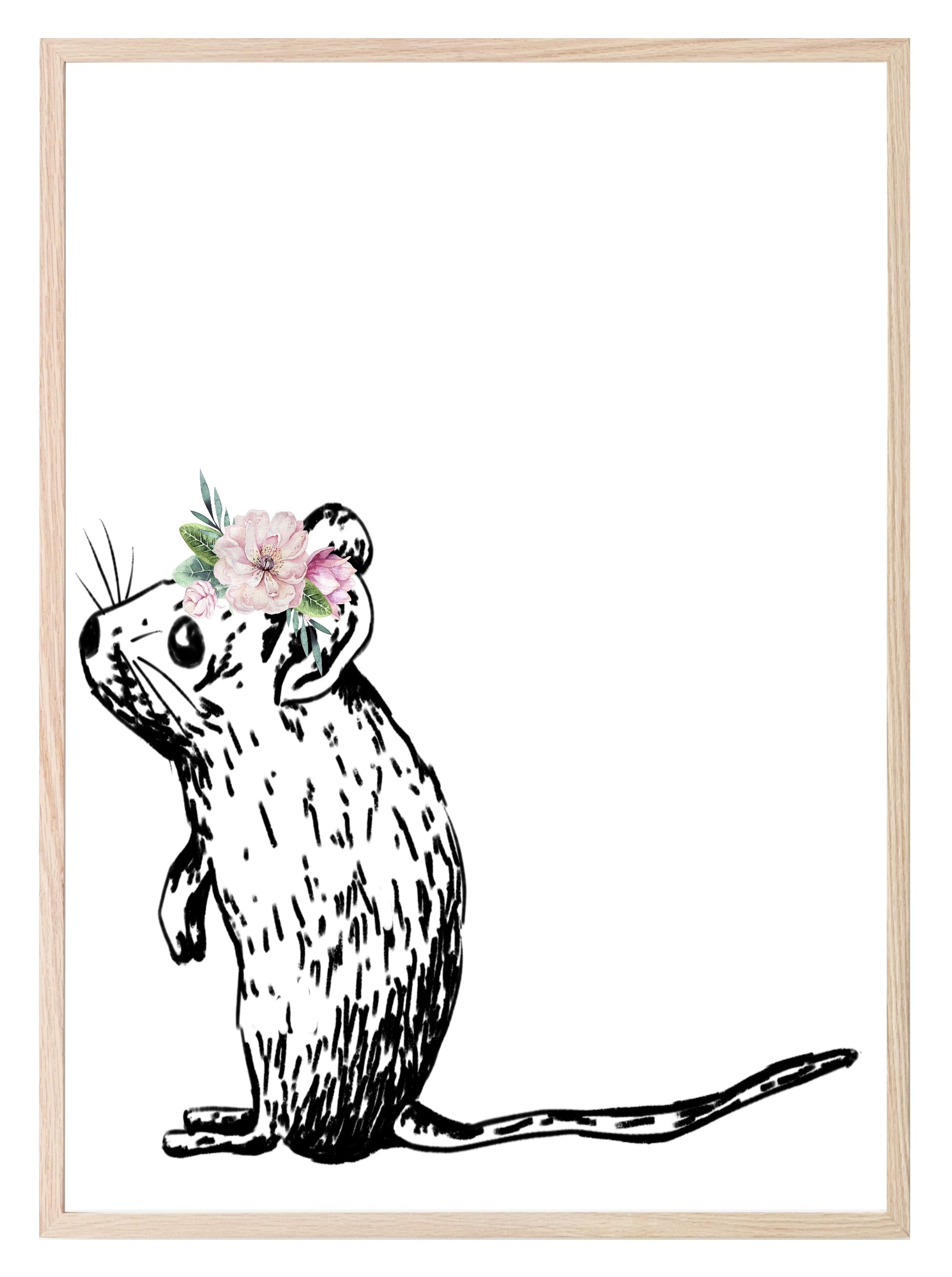 Woodland Animals Floral Crown (Or Without) Prints | Kids Wall Art Mouse Yes