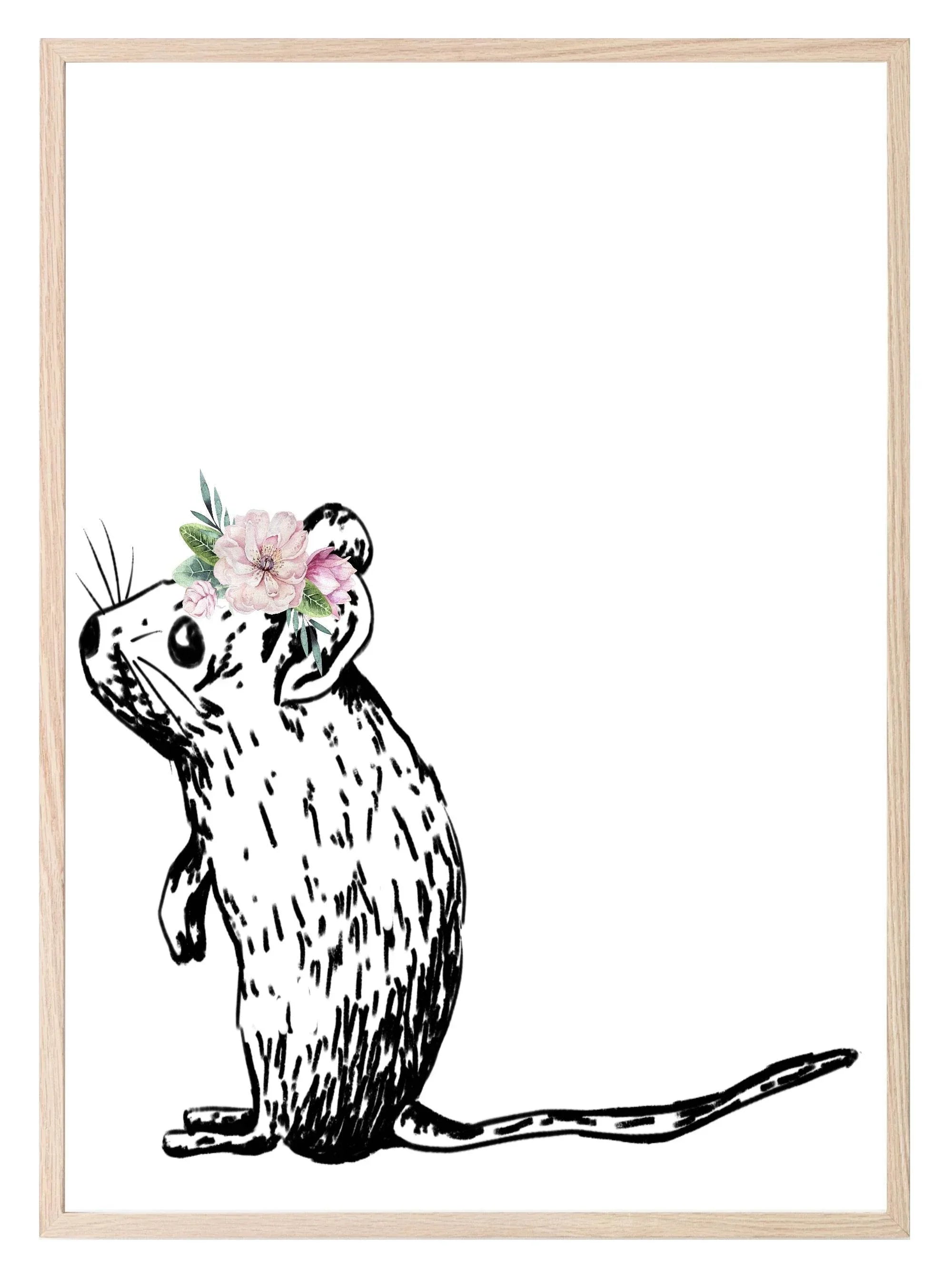 Woodland Animals Floral Crown (Or Without) Prints | Kids Wall Art - Larosier Prints