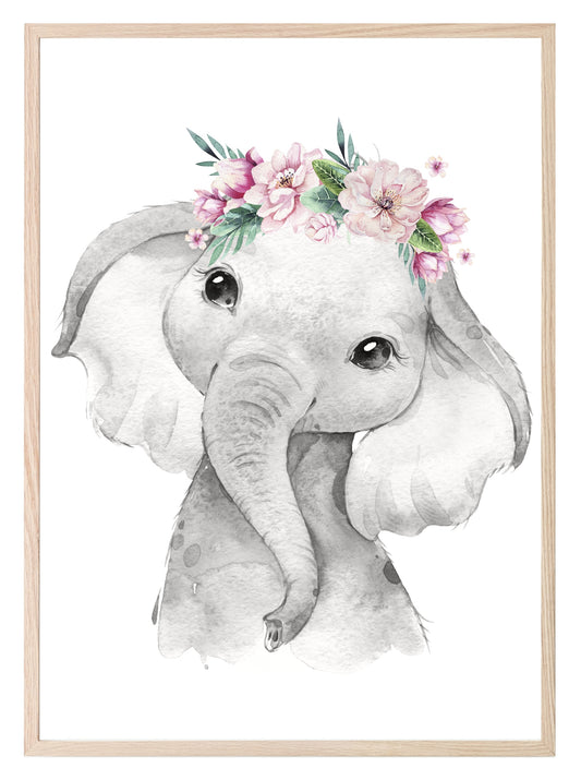 Collection Of Sweet Animals With Floral Elements Prints | Collection Of Nursery Wall Art Elephant