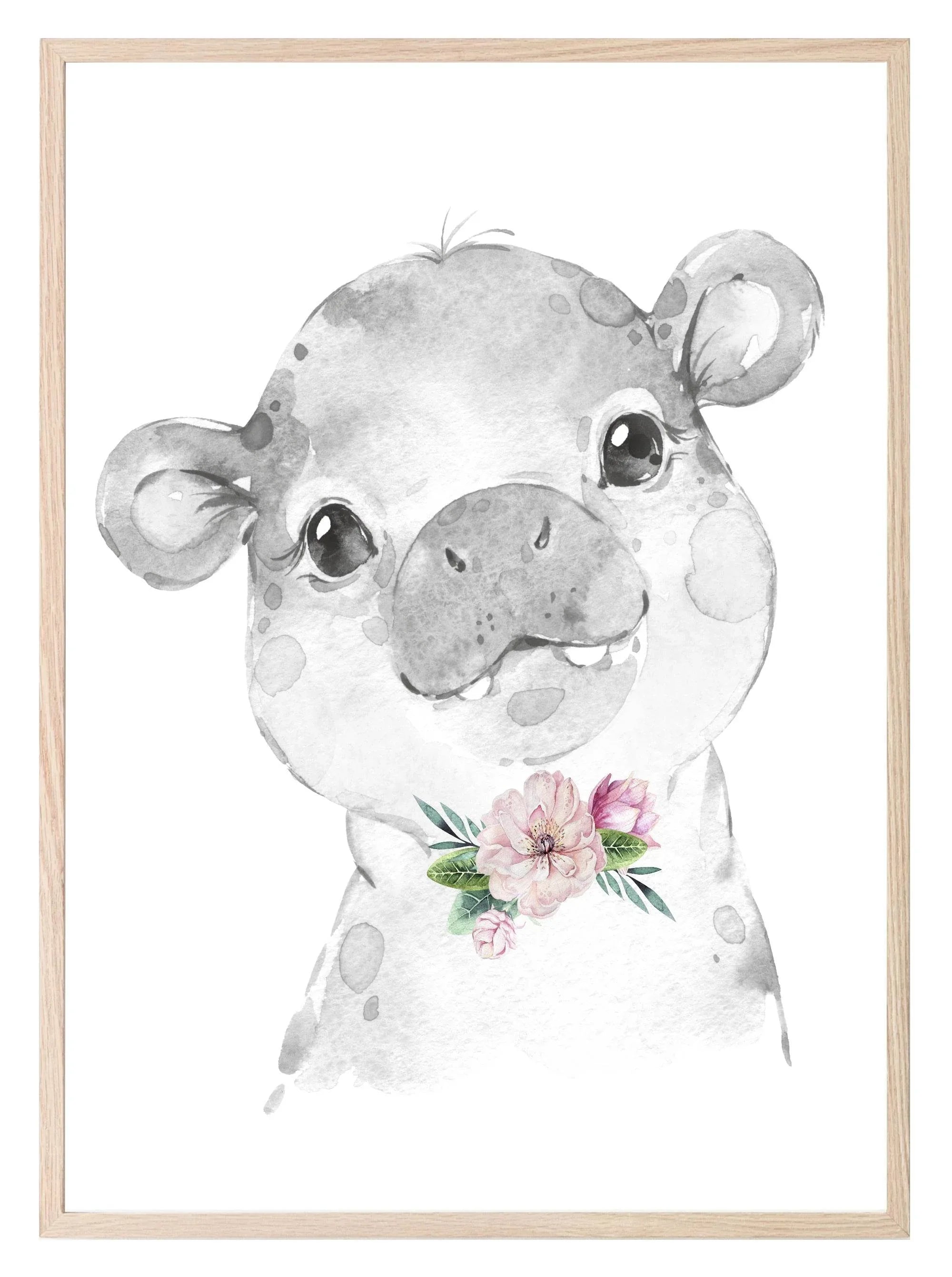 Collection Of Sweet Animals With Floral Elements Prints | Collection Of Nursery Wall Art - Larosier Prints