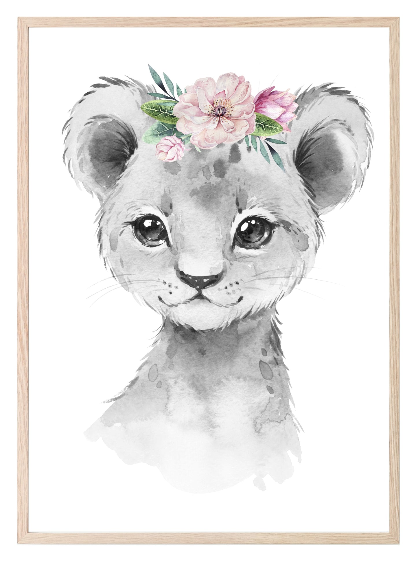 Collection Of Sweet Animals With Floral Elements Prints | Collection Of Nursery Wall Art Lion Cub