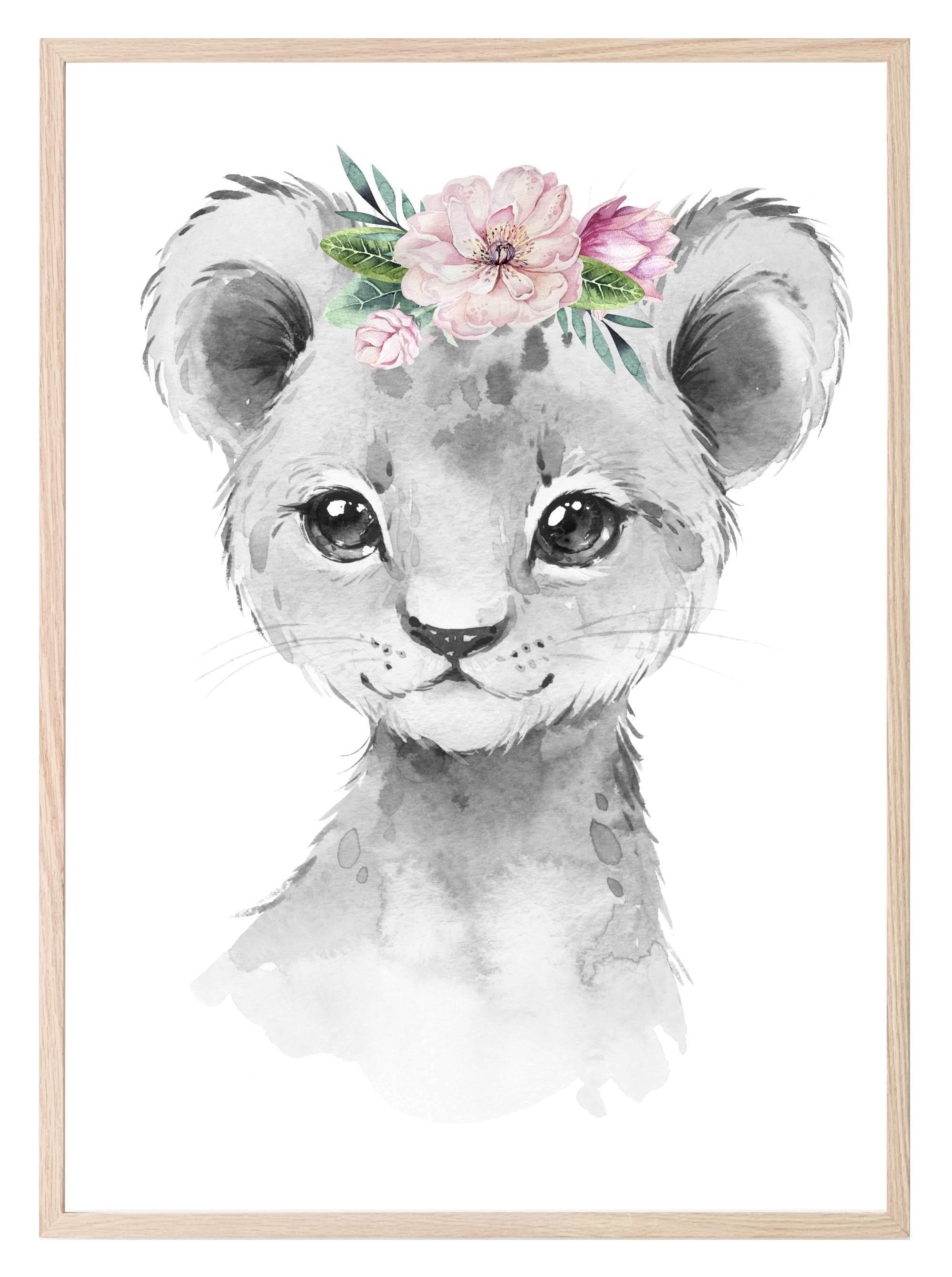 Collection Of Sweet Animals With Floral Elements Prints | Collection Of Nursery Wall Art - Larosier Prints