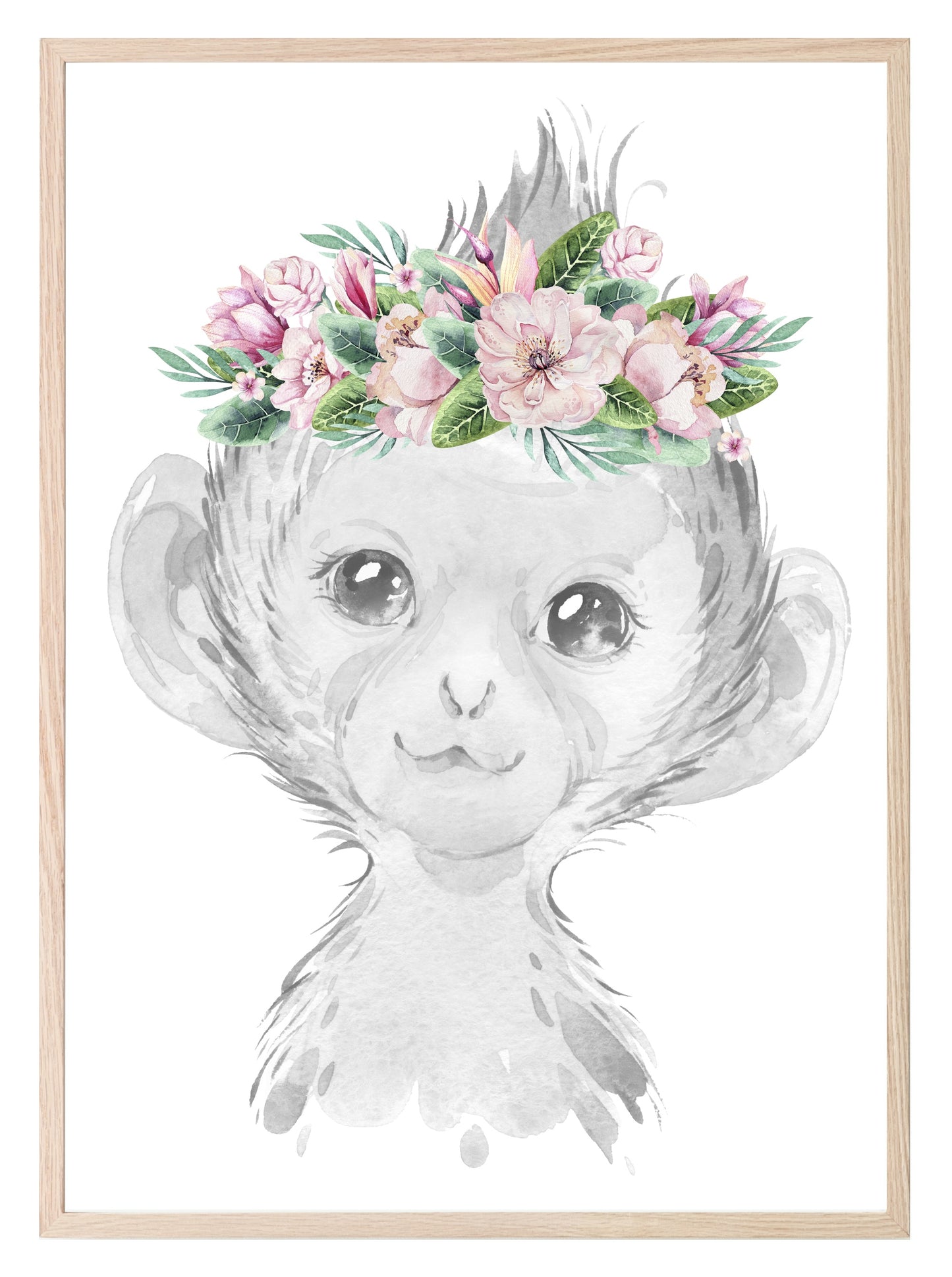 Collection Of Sweet Animals With Floral Elements Prints | Collection Of Nursery Wall Art Monkey