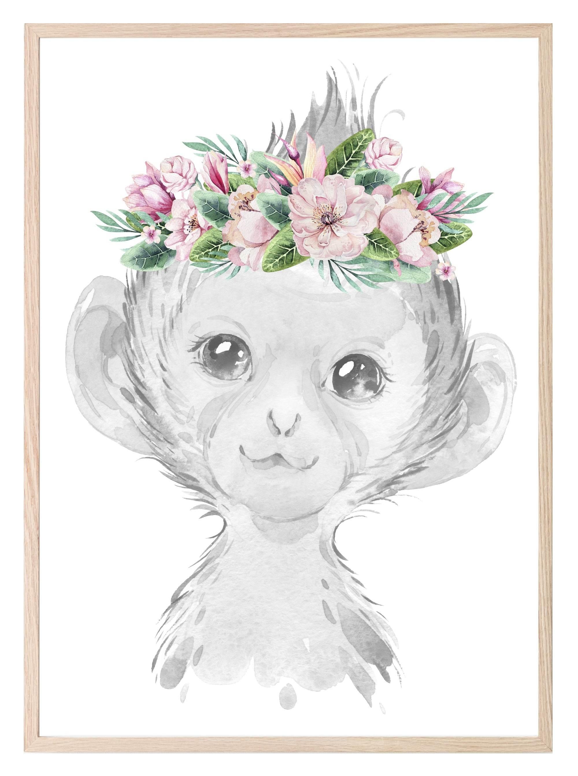 Collection Of Sweet Animals With Floral Elements Prints | Collection Of Nursery Wall Art - Larosier Prints