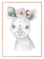 Collection Of Sweet Animals With Floral Elements Prints | Collection Of Nursery Wall Art - Larosier Prints