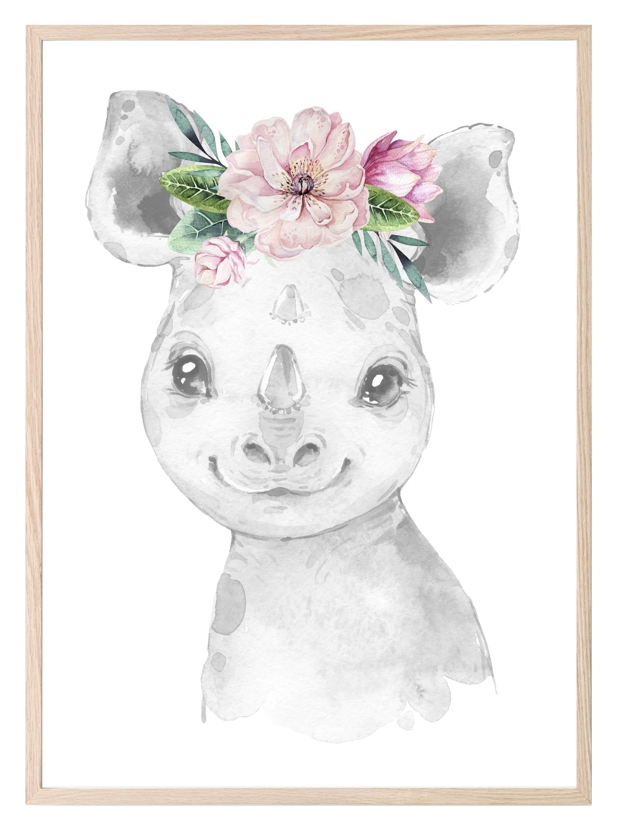 Collection Of Sweet Animals With Floral Elements Prints | Collection Of Nursery Wall Art - Larosier Prints