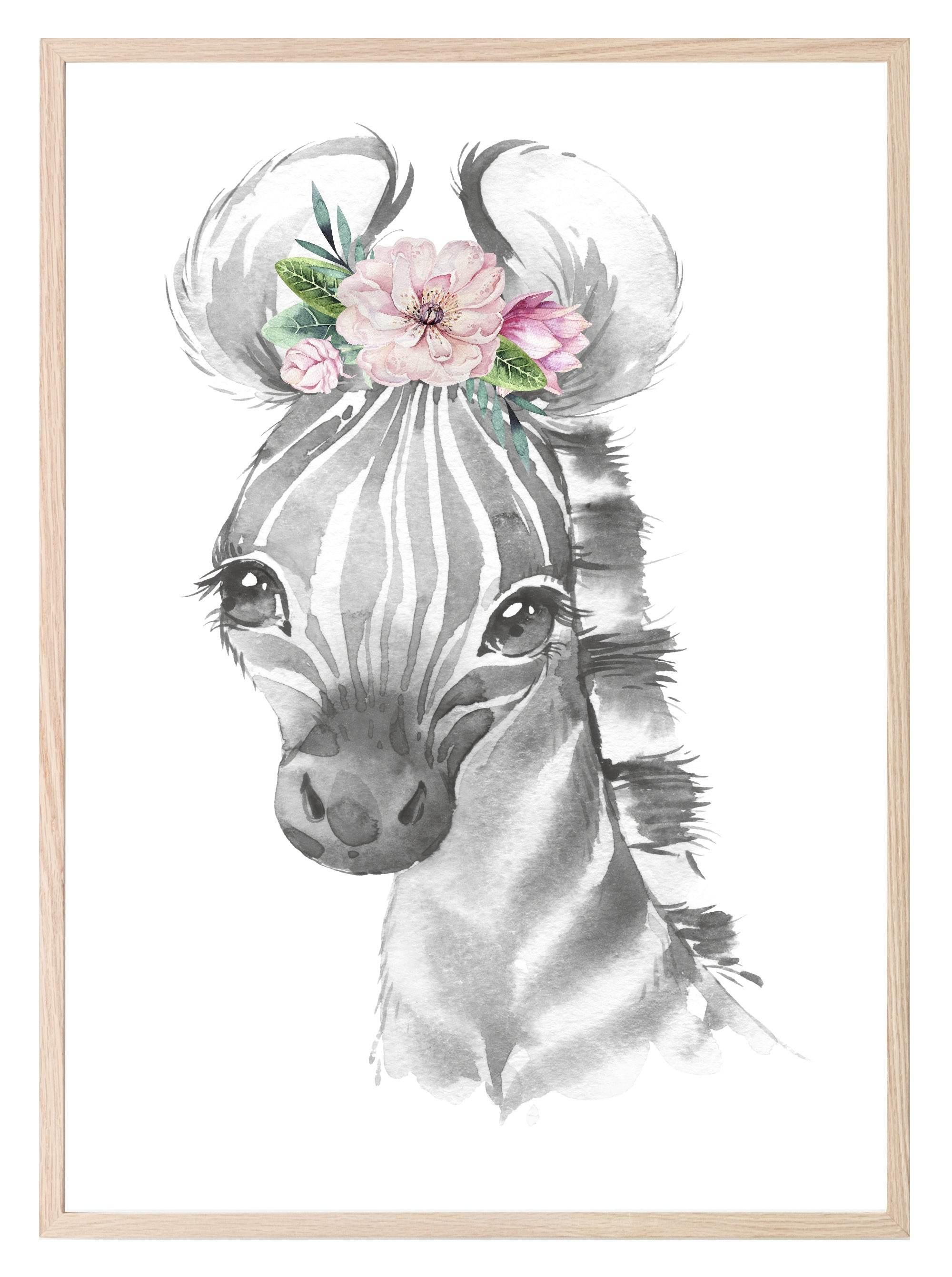 Collection Of Sweet Animals With Floral Elements Prints | Collection Of Nursery Wall Art - Larosier Prints