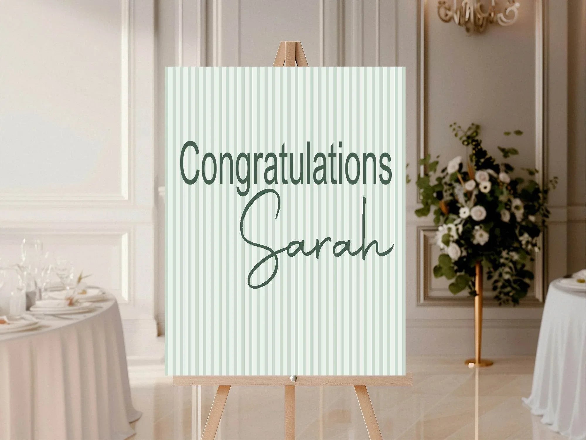 Sage Green Stripe Congratulations Party Sign - Larosier Prints