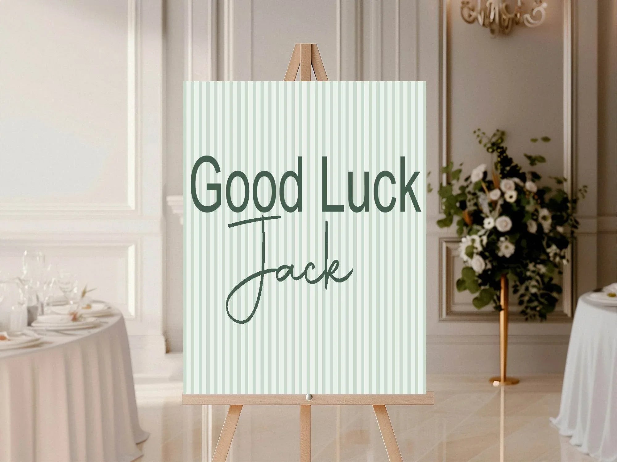 Sage Green Stripe Good Luck Party Sign - Larosier Prints