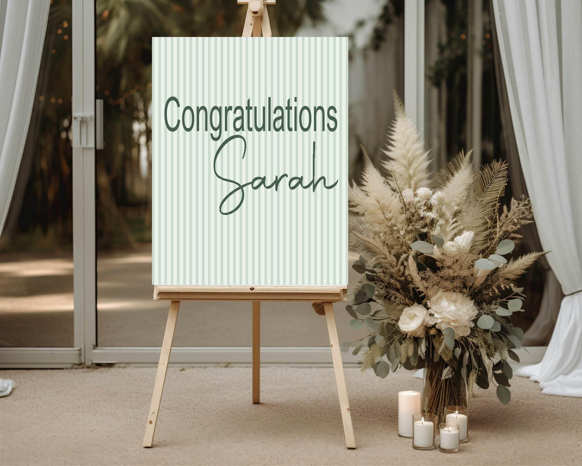 Sage Green Stripe Congratulations Party Sign - Larosier Prints