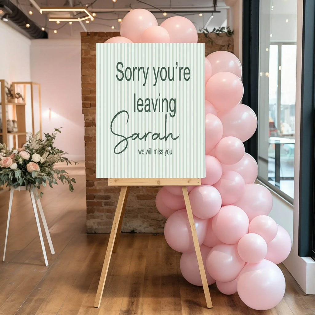 Sage & Green Stripe Sorry You're Leaving Party Sign - Larosier Prints