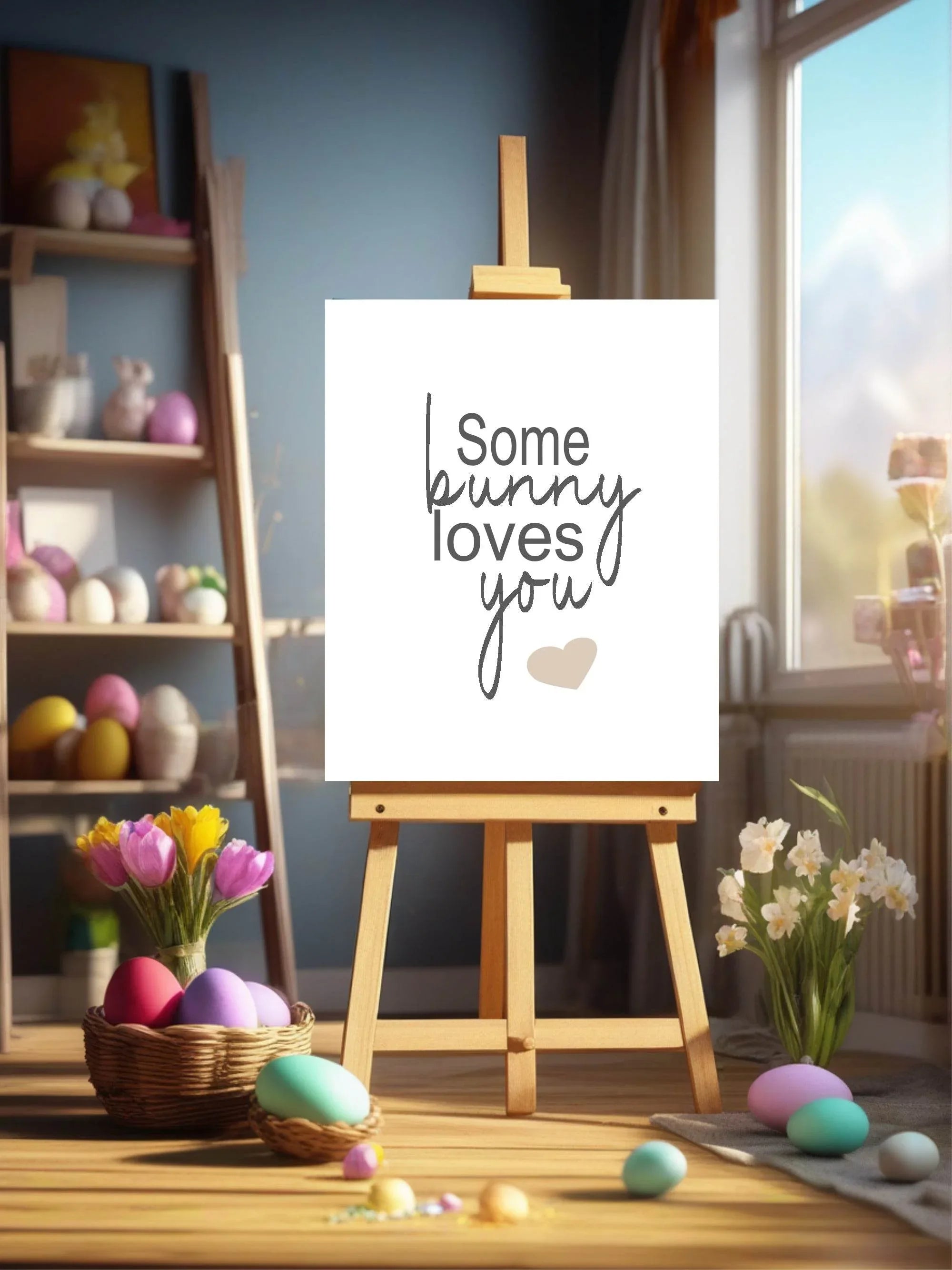 Some Bunny Loves You Easter Party Sign | Beige, Blue, Pink & Green - Larosier Prints