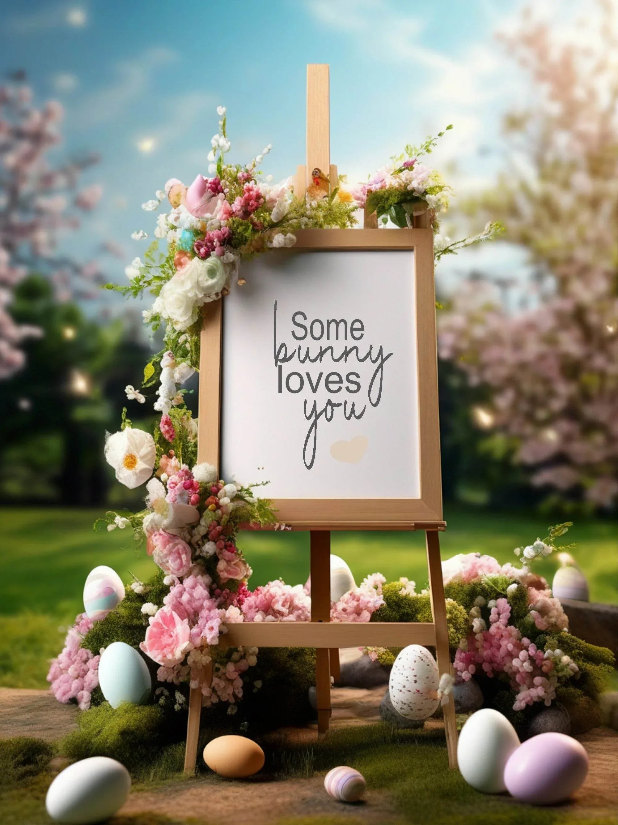 Some Bunny Loves You Easter Party Sign | Beige, Blue, Pink & Green - Larosier Prints