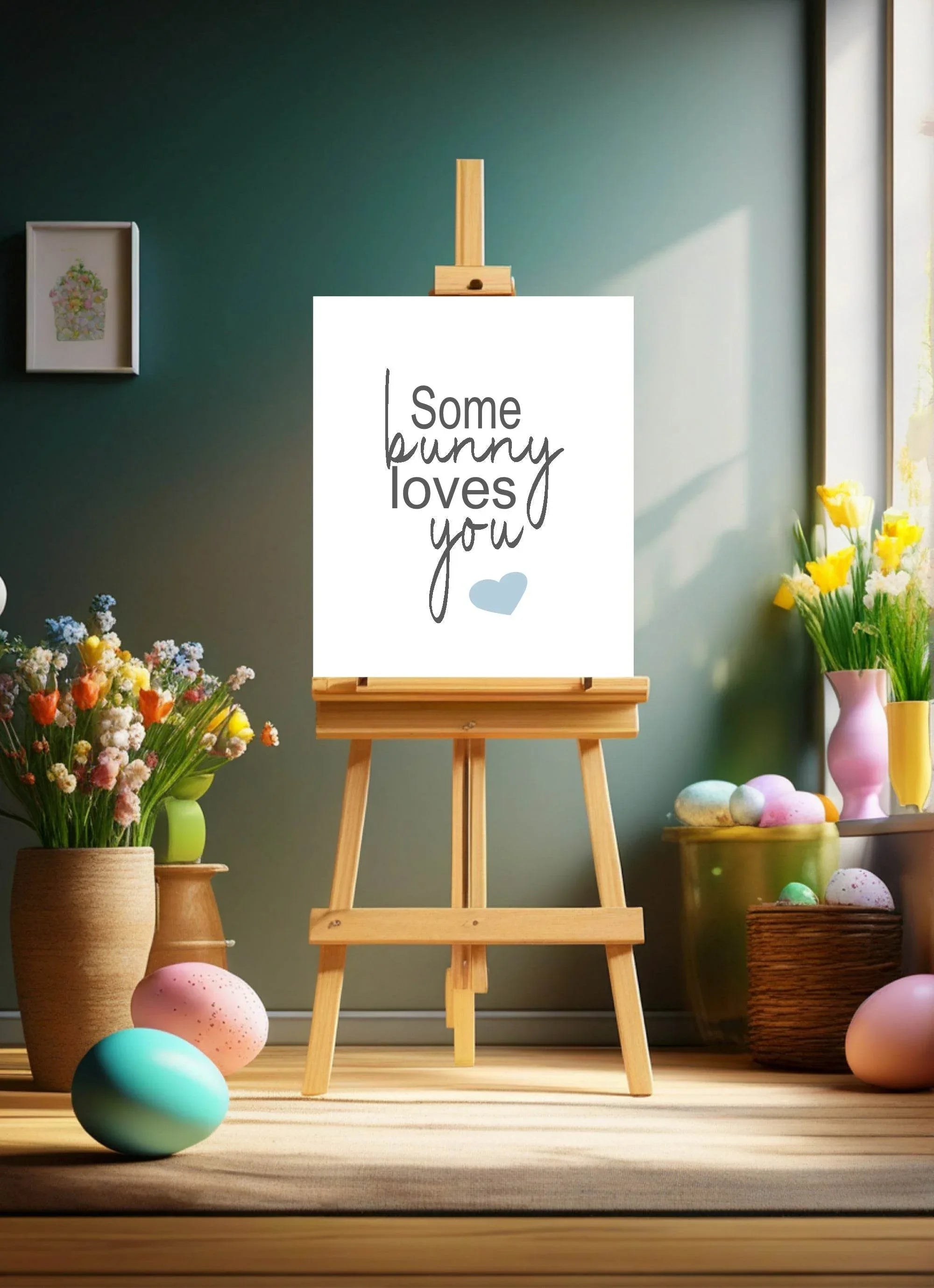 Some Bunny Loves You Easter Party Sign | Beige, Blue, Pink & Green - Larosier Prints