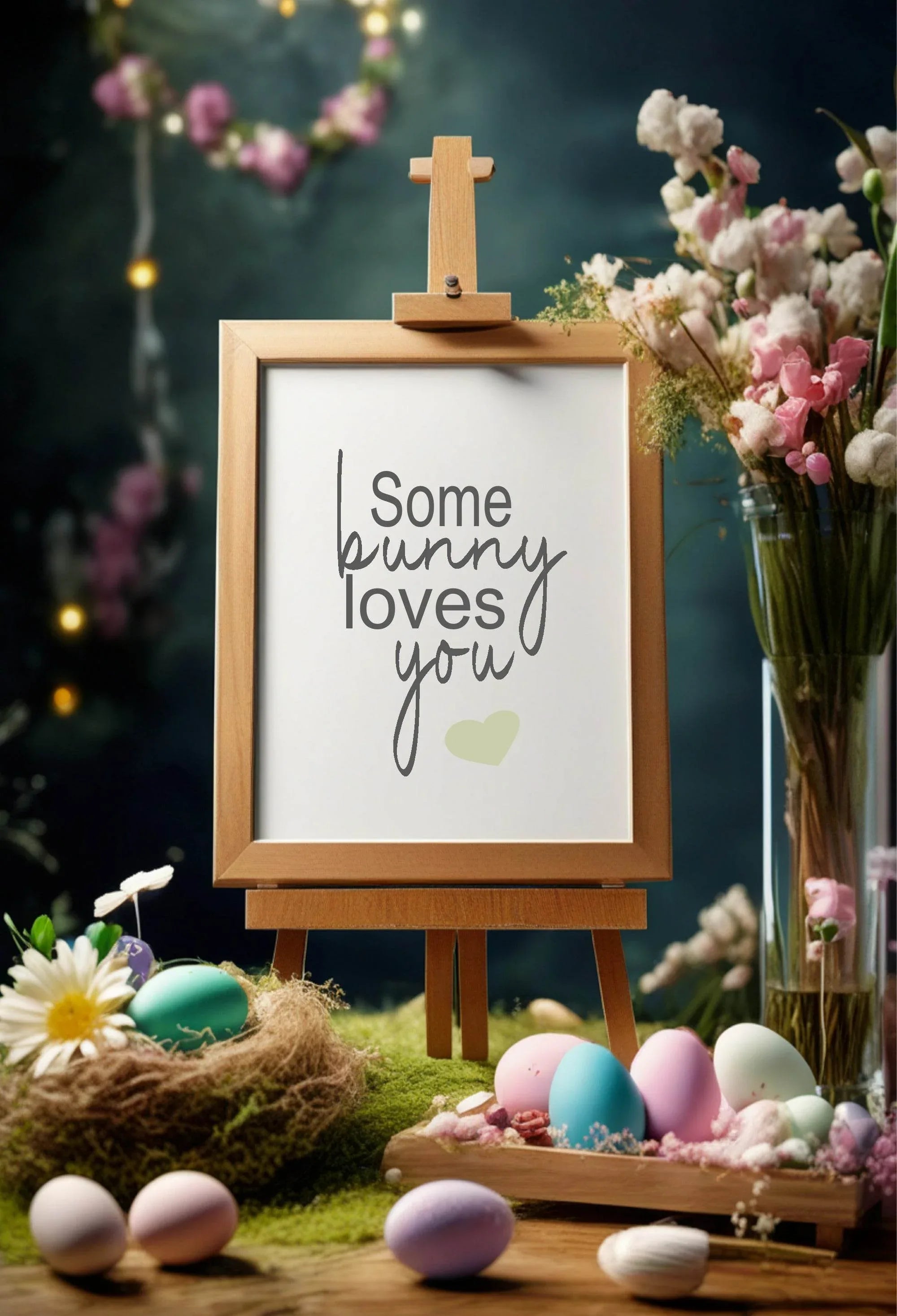 Some Bunny Loves You Easter Party Sign | Beige, Blue, Pink & Green - Larosier Prints