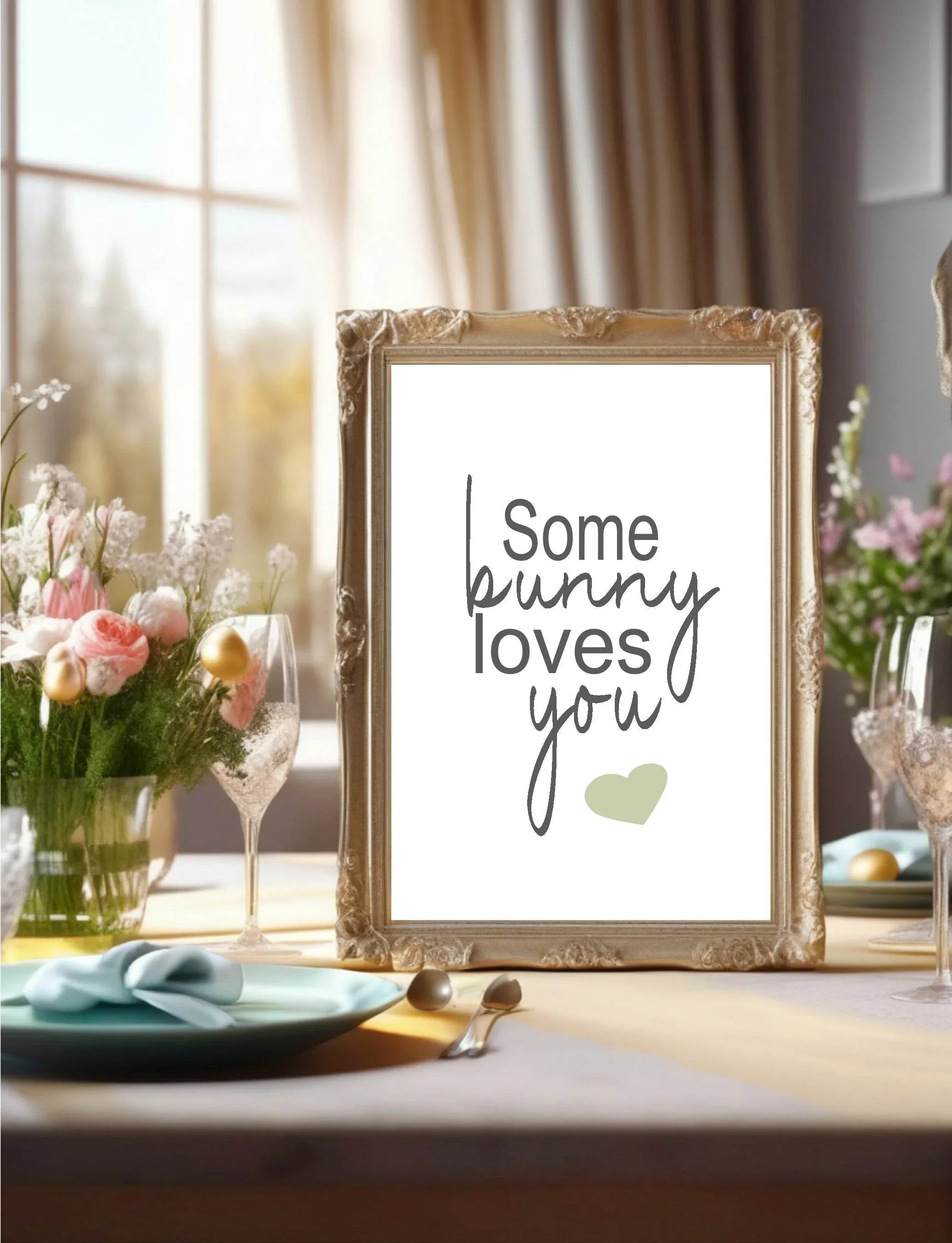 Some Bunny Loves You Easter Party Sign | Beige, Blue, Pink & Green - Larosier Prints