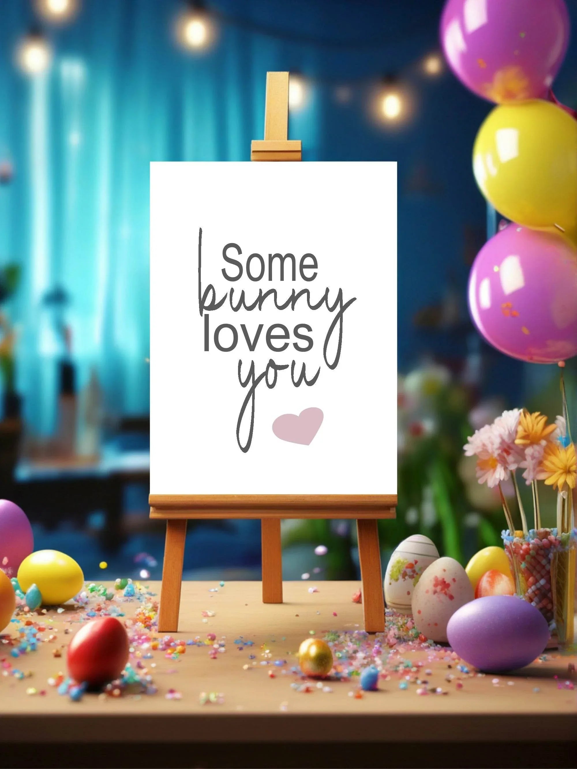 Some Bunny Loves You Easter Party Sign | Beige, Blue, Pink & Green - Larosier Prints