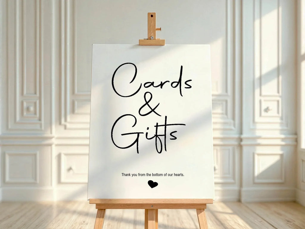 Minimalist Cards & Gifts Baby Shower Party Sign | Black & White - Larosier Prints