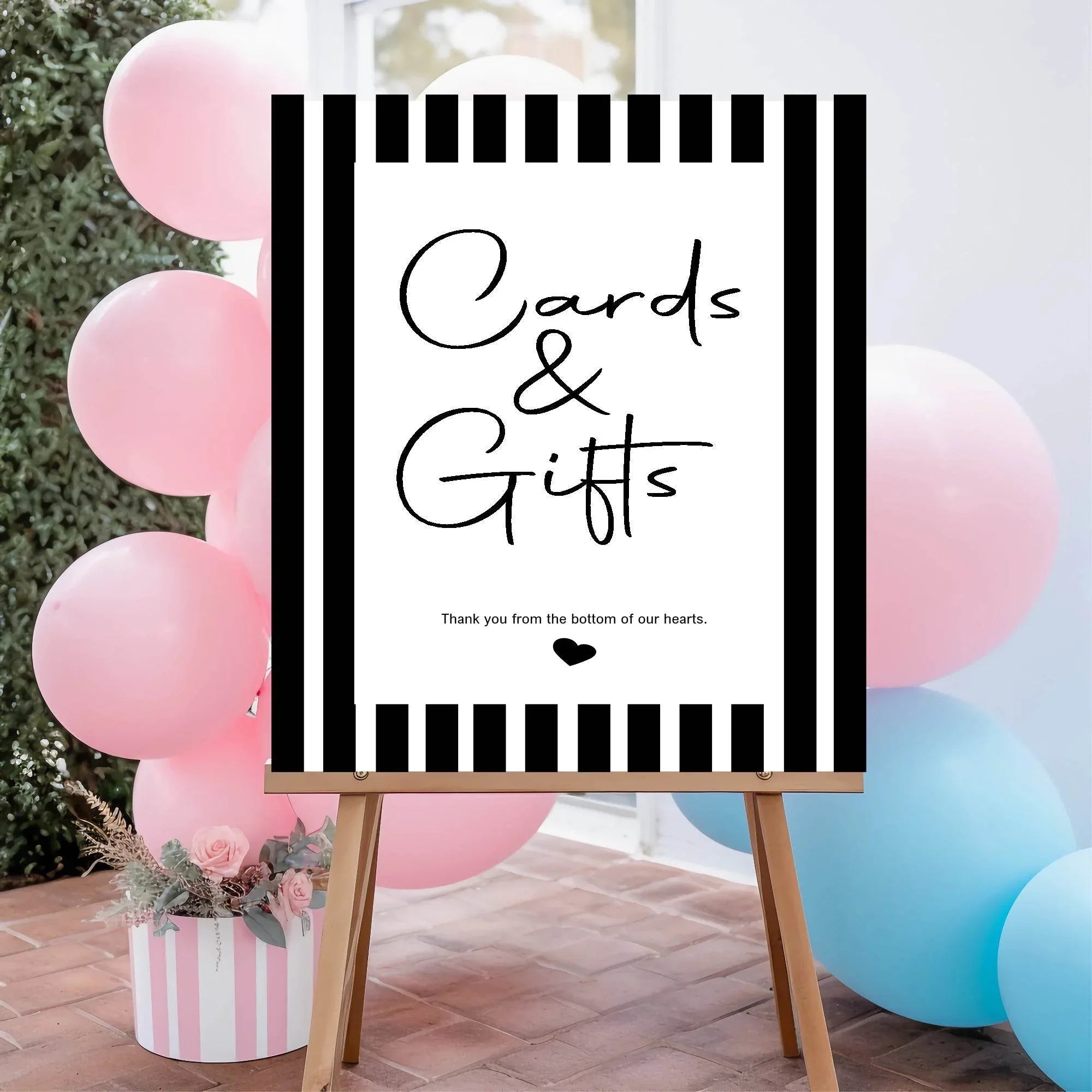 Black and White Stripe Cards & Gifts Baby Shower Party Sign - Larosier Prints