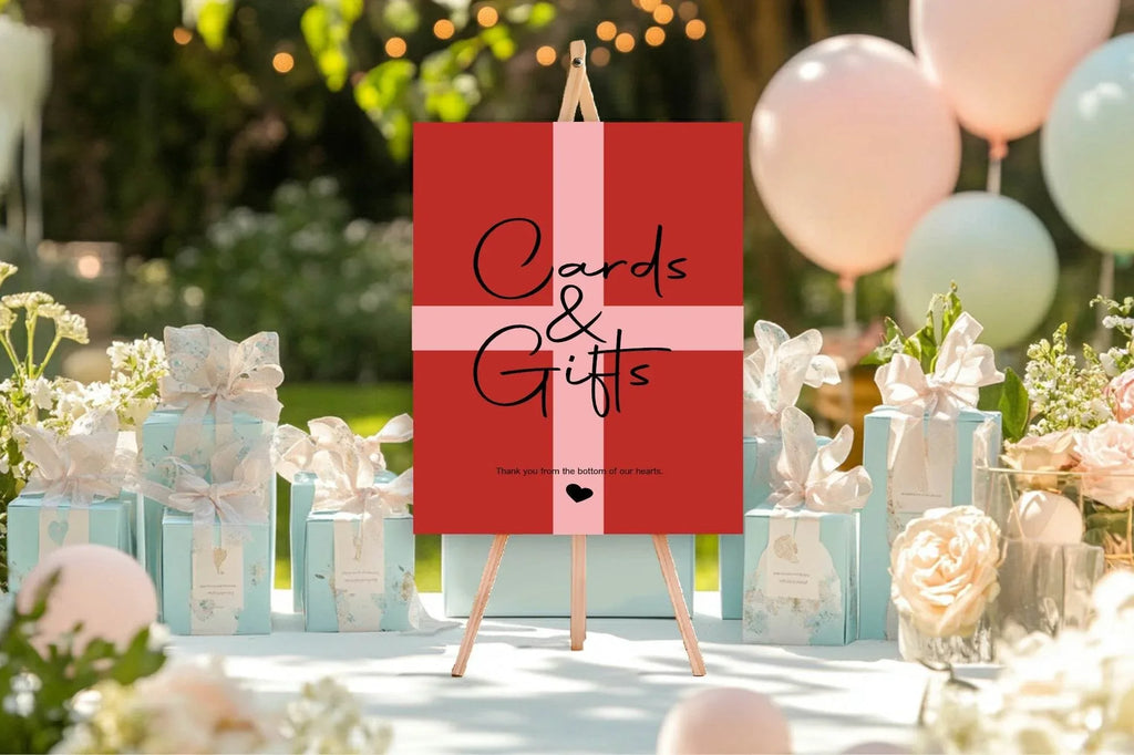 Red & Pink Cards & Gifts Baby Shower Party Sign - Larosier Prints