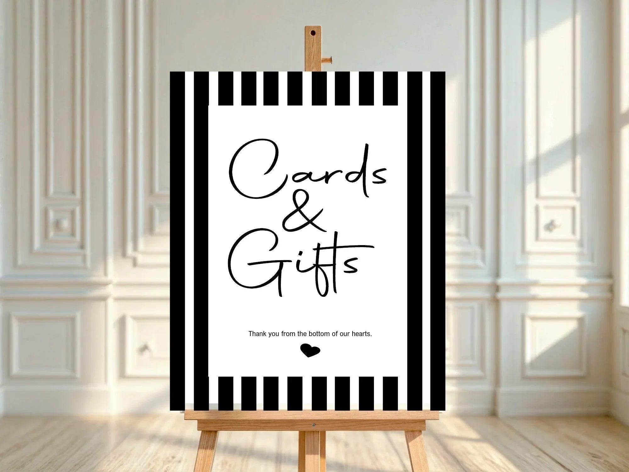 Black and White Stripe Cards & Gifts Baby Shower Party Sign - Larosier Prints