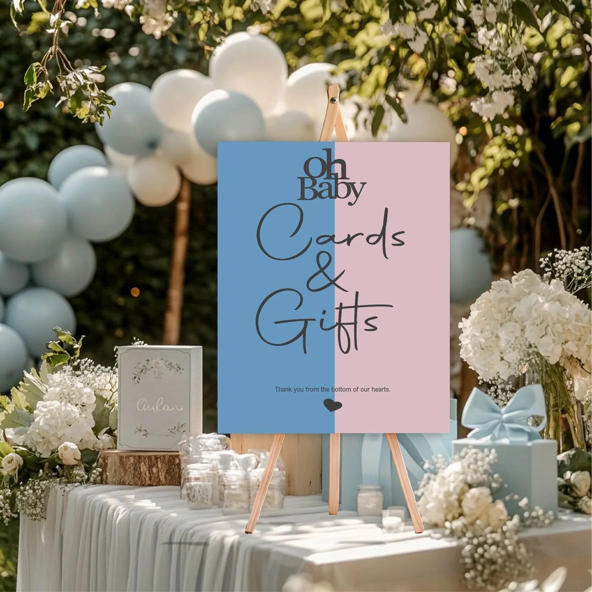 Oh Baby Cards & Gifts Baby Shower Party Sign | Blue & Pink - Larosier Prints