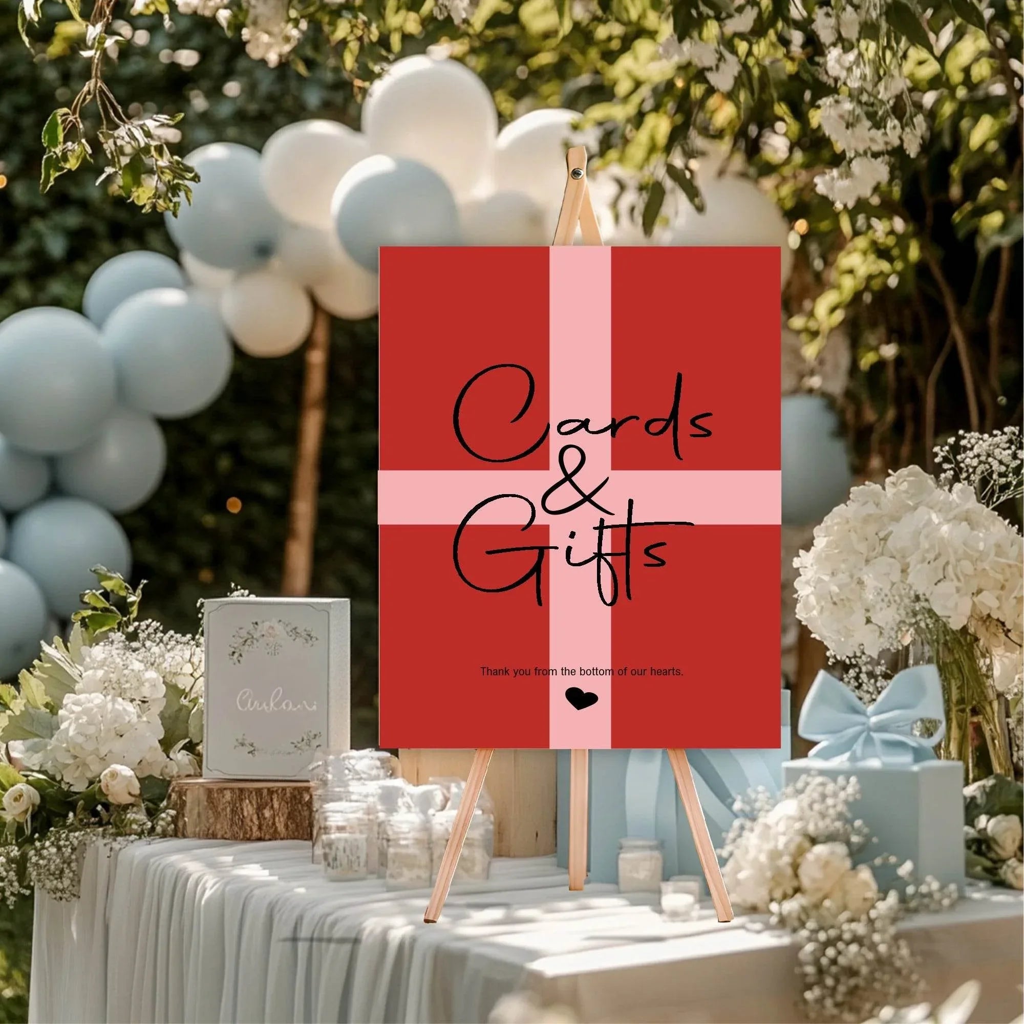 Red & Pink Cards & Gifts Baby Shower Party Sign - Larosier Prints