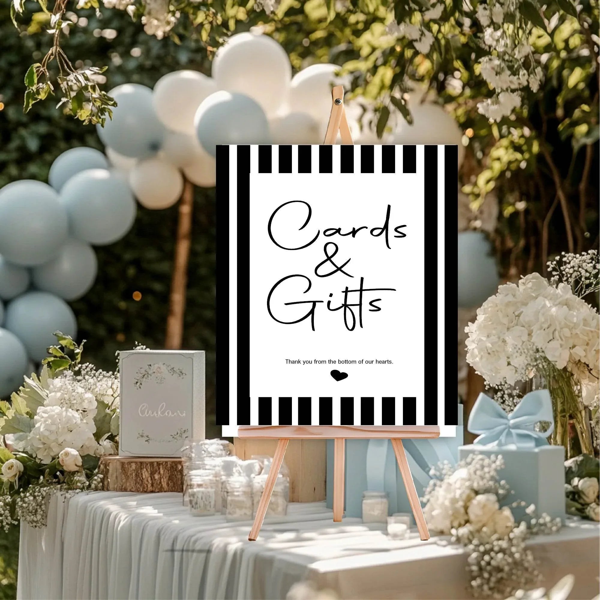 Black and White Stripe Cards & Gifts Baby Shower Party Sign - Larosier Prints