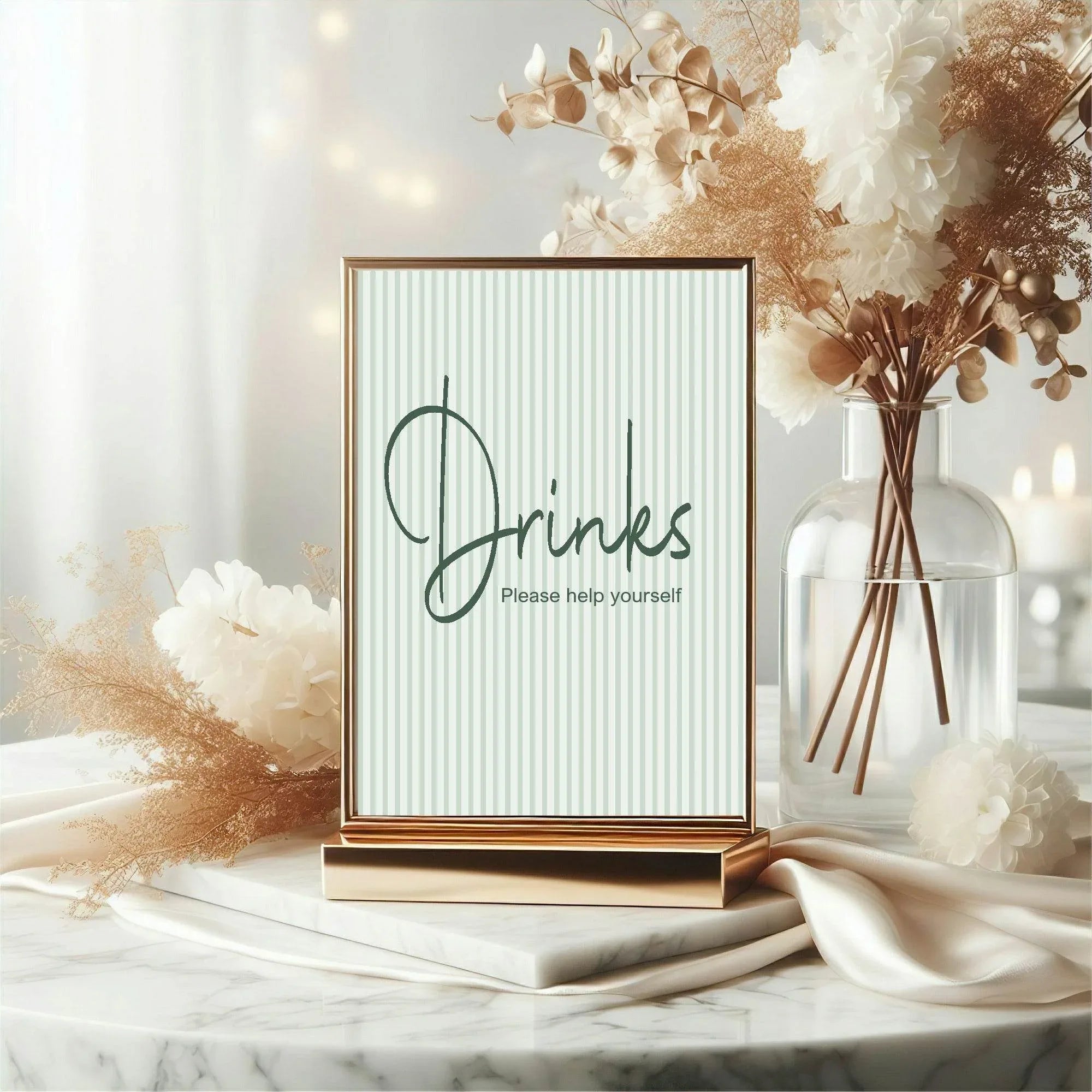 Sage Green Stripe Drinks Birthday Party Sign - Larosier Prints