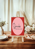 Red & Pink custom birthday party sign wording example: Drinks