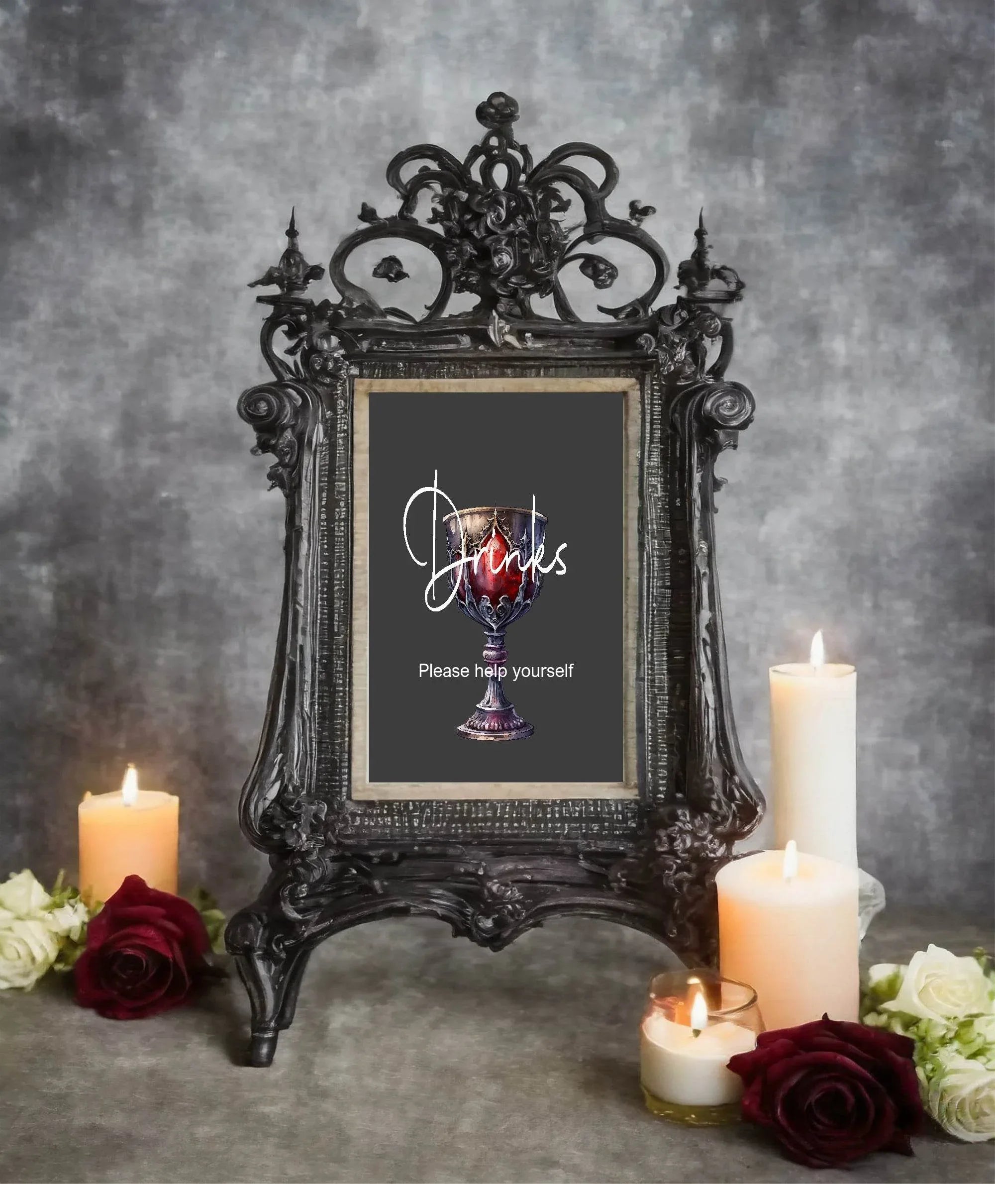 Gothic Drinks Birthday Party Sign - Larosier Prints