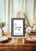 Black & White Stripe Drinks Birthday Party Sign - Larosier Prints