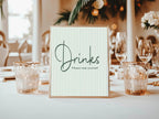 Sage Green Stripe custom birthday party sign wording example: Drinks