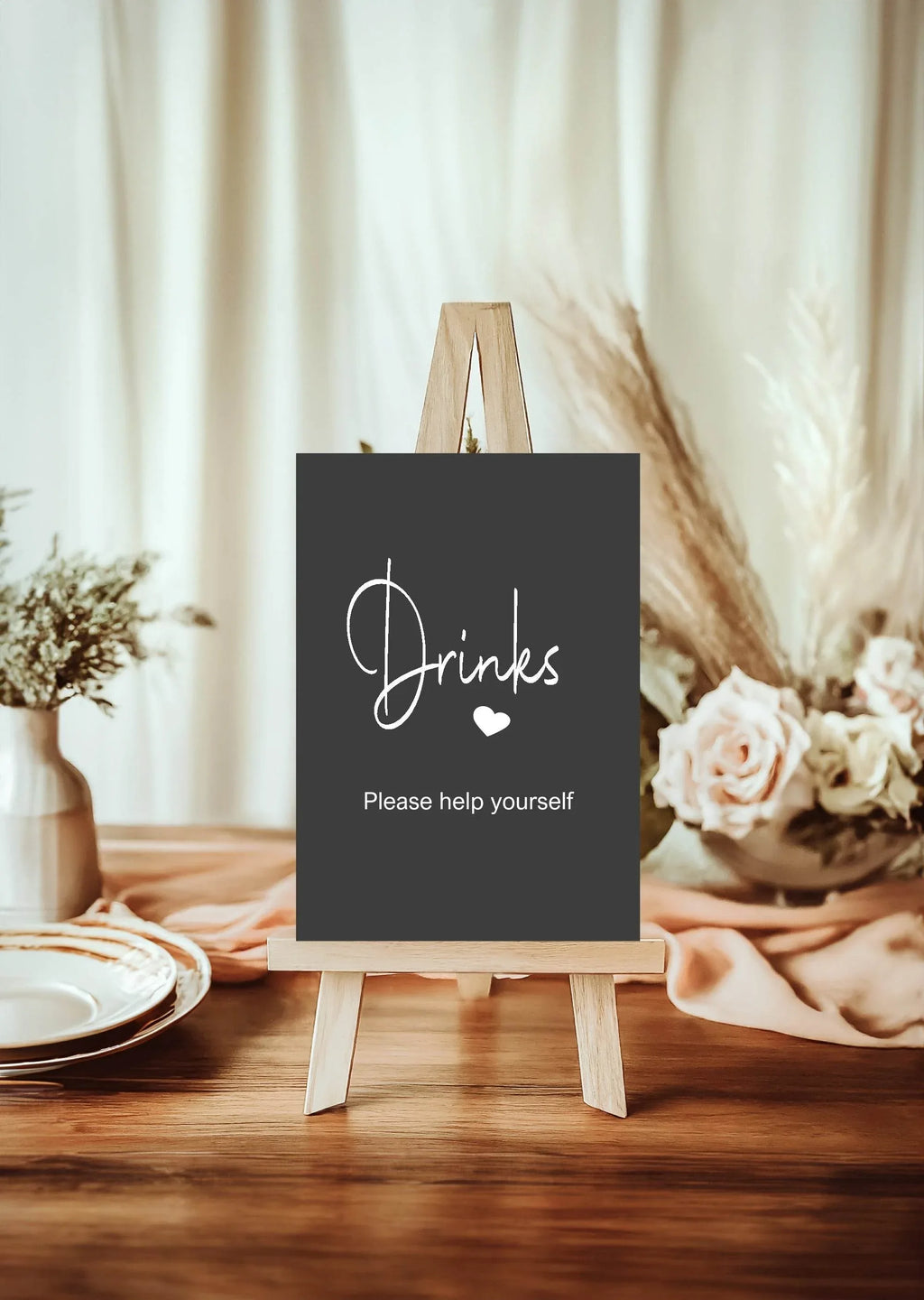 Minimalist Noir Drinks Birthday Party Sign - Larosier Prints
