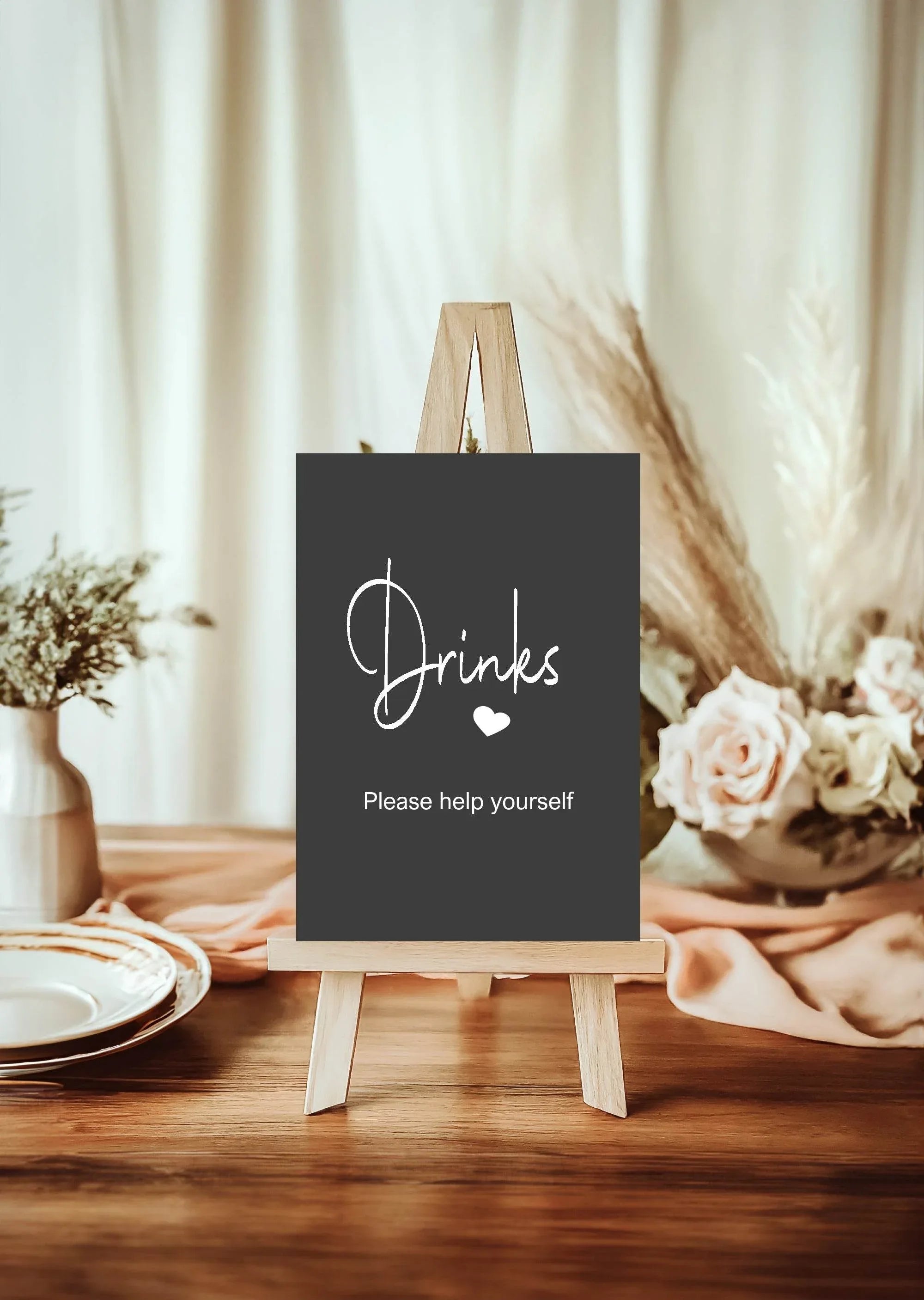 Minimalist Noir Drinks Birthday Party Sign - Larosier Prints