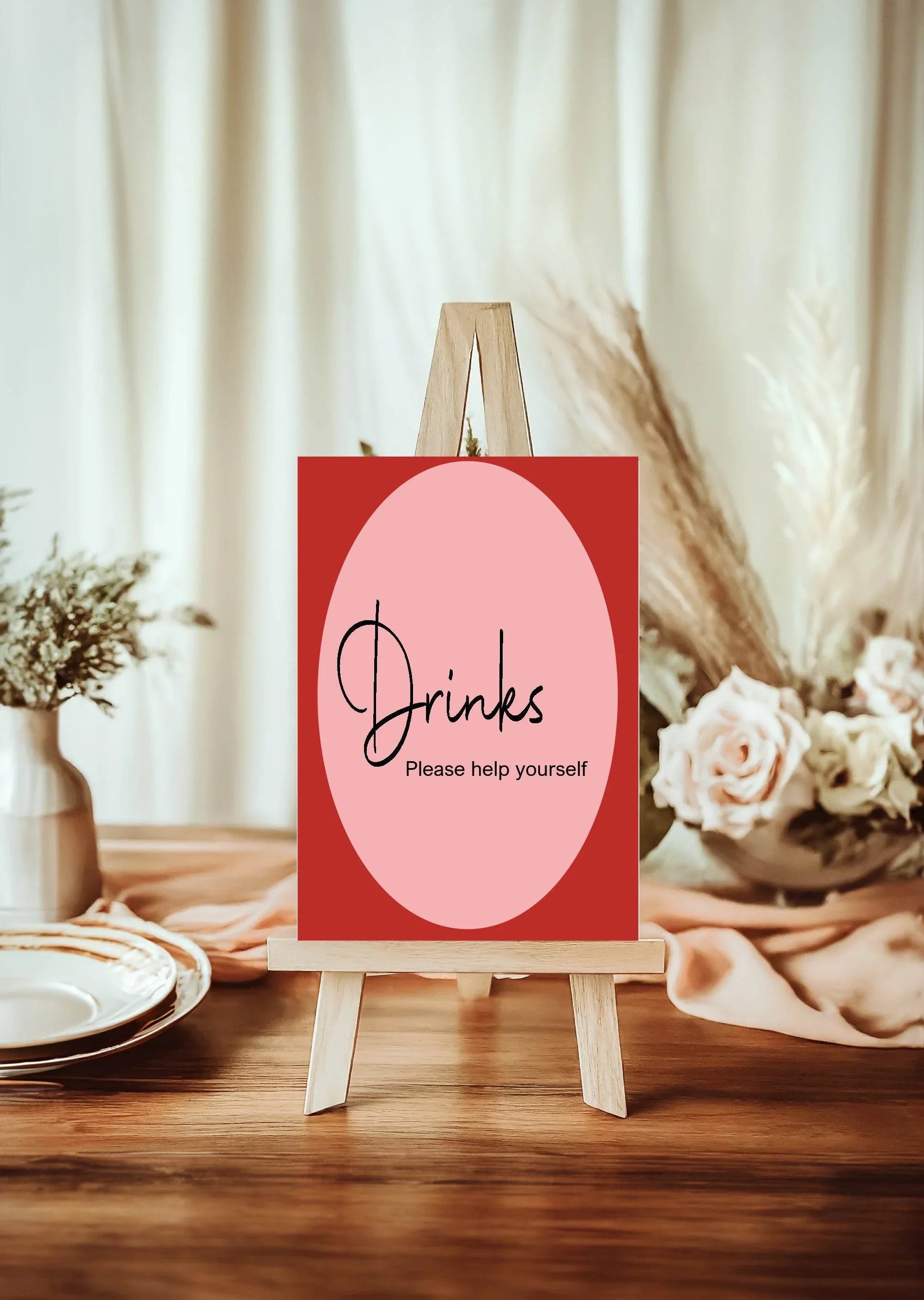 Red & Pink Drinks Birthday Party Sign - Larosier Prints