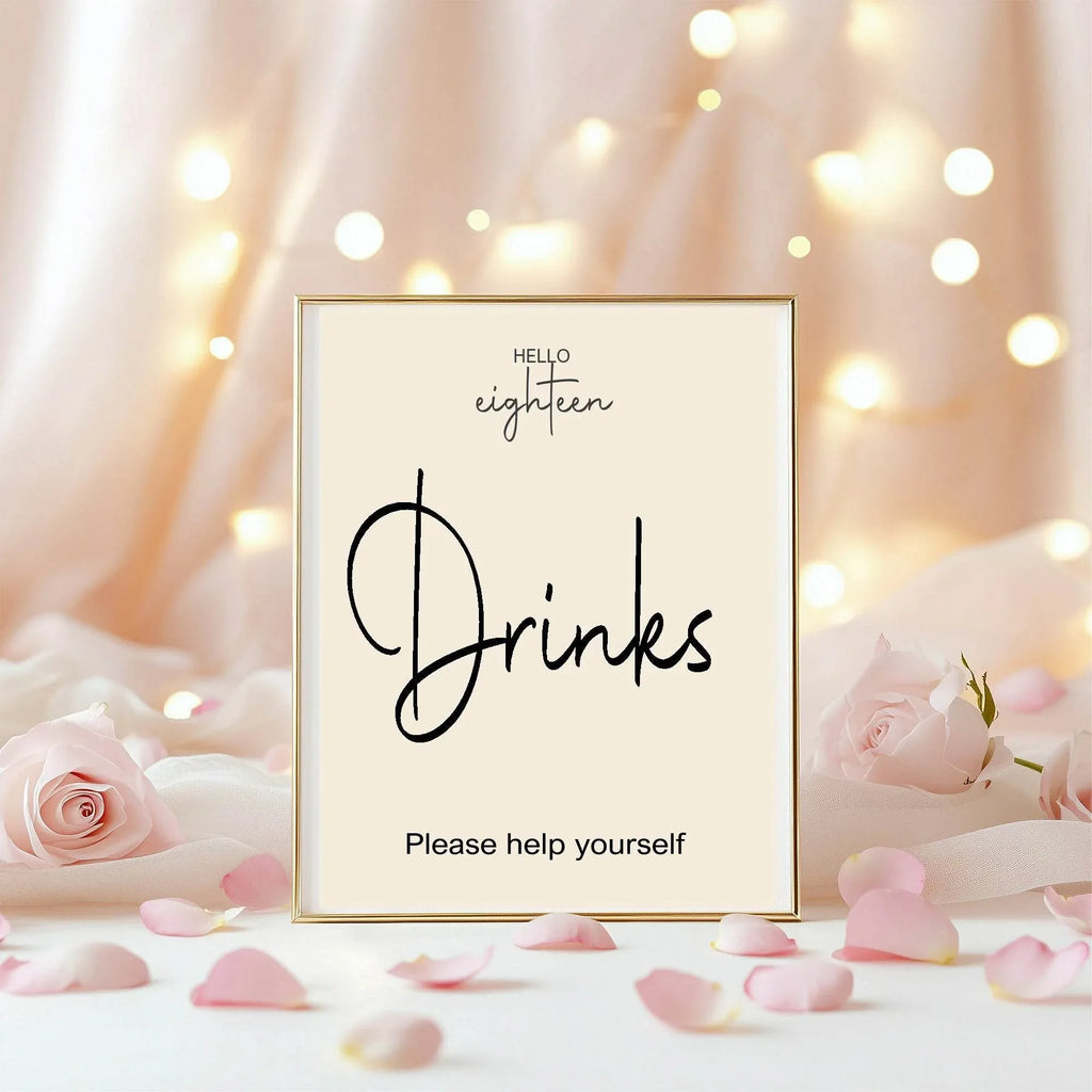 Hello Age Drinks Birthday Party Sign - Larosier Prints