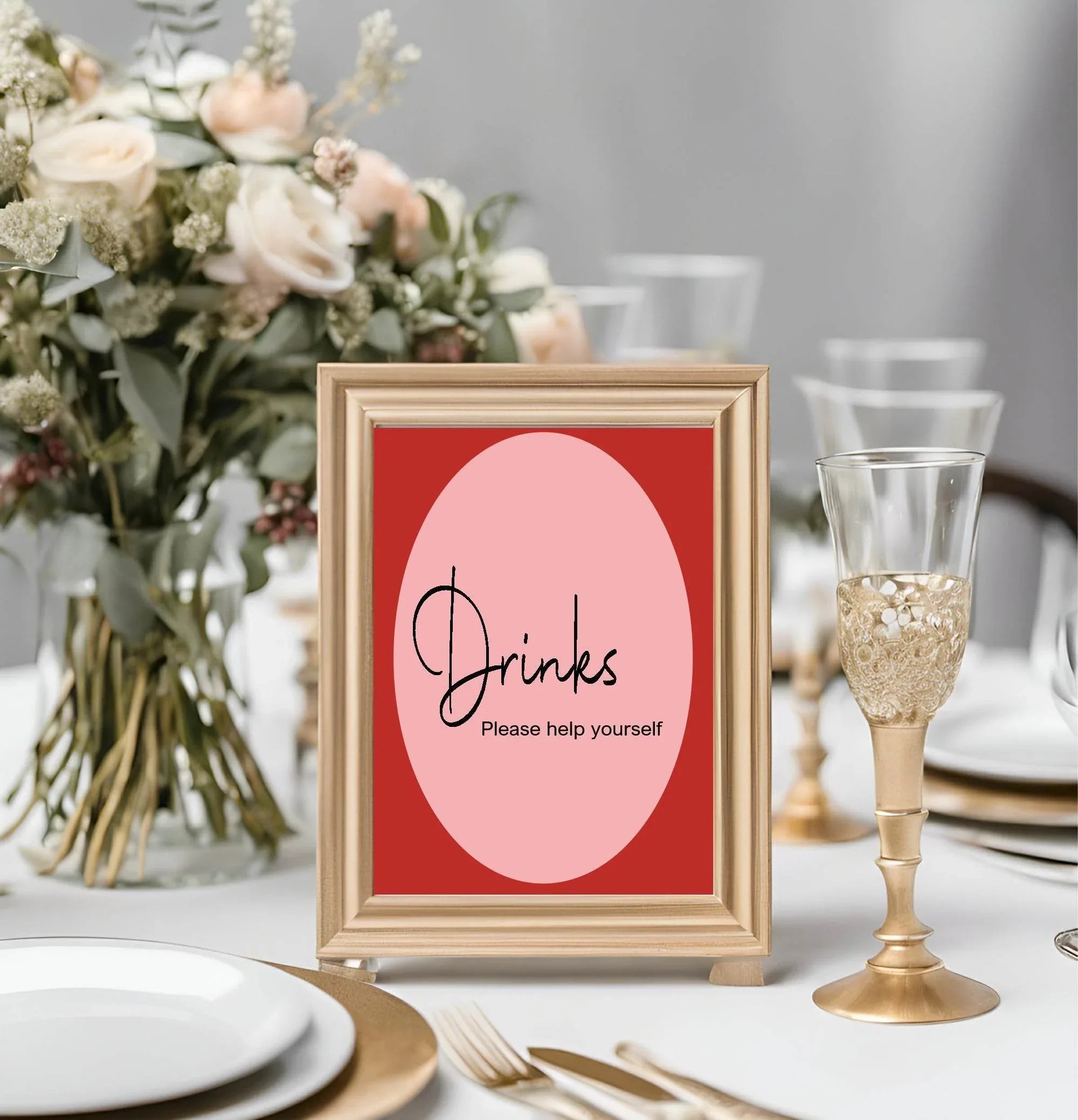 Red & Pink Drinks Birthday Party Sign - Larosier Prints