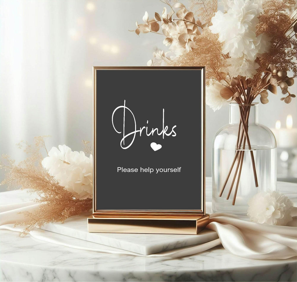 Minimalist Noir Drinks Birthday Party Sign - Larosier Prints