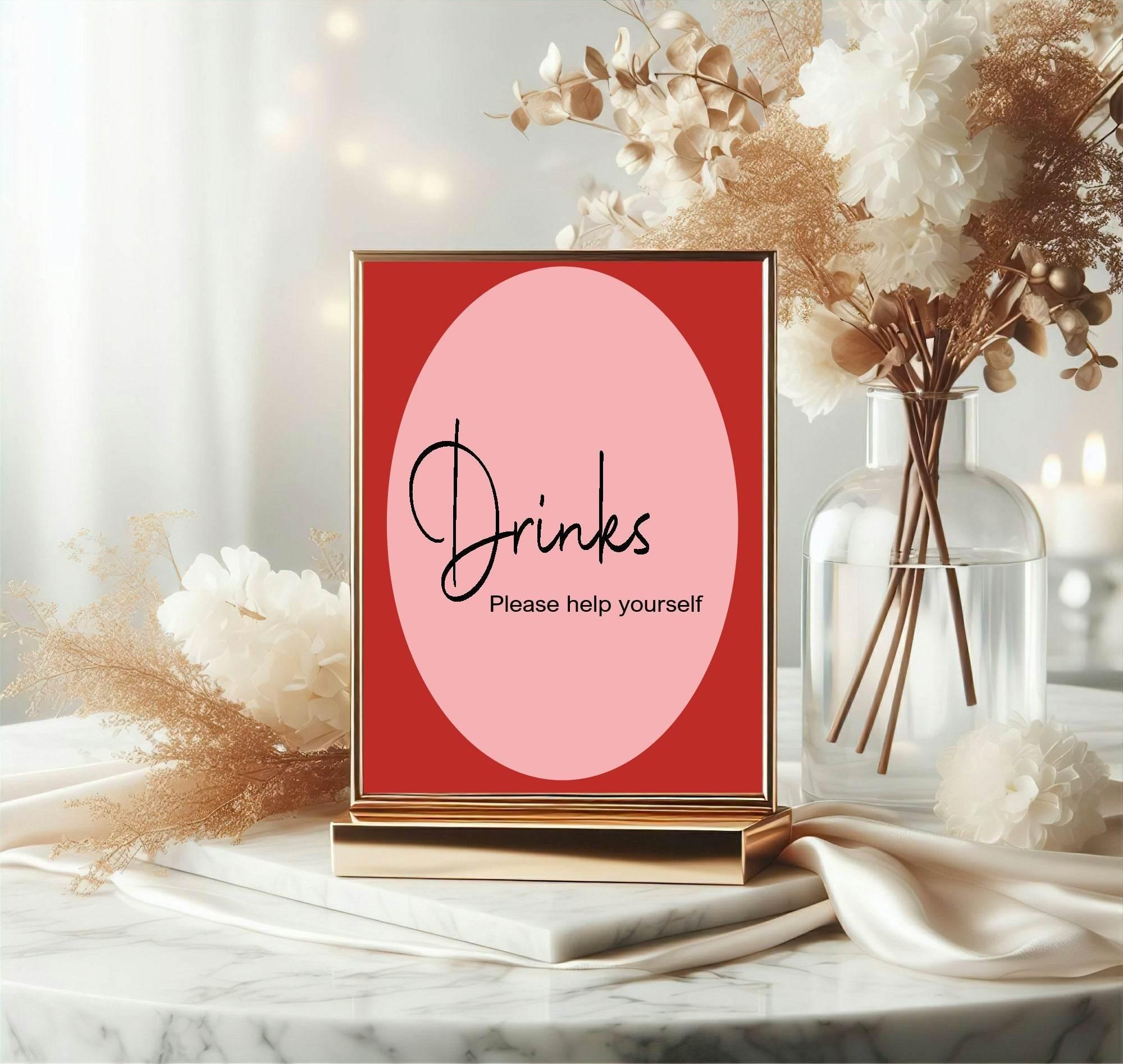 Red & Pink Drinks Birthday Party Sign - Larosier Prints