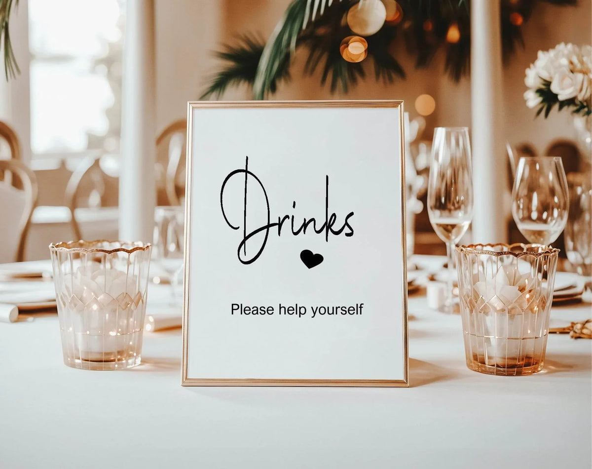 Minimalist custom birthday party sign wording example: Drinks