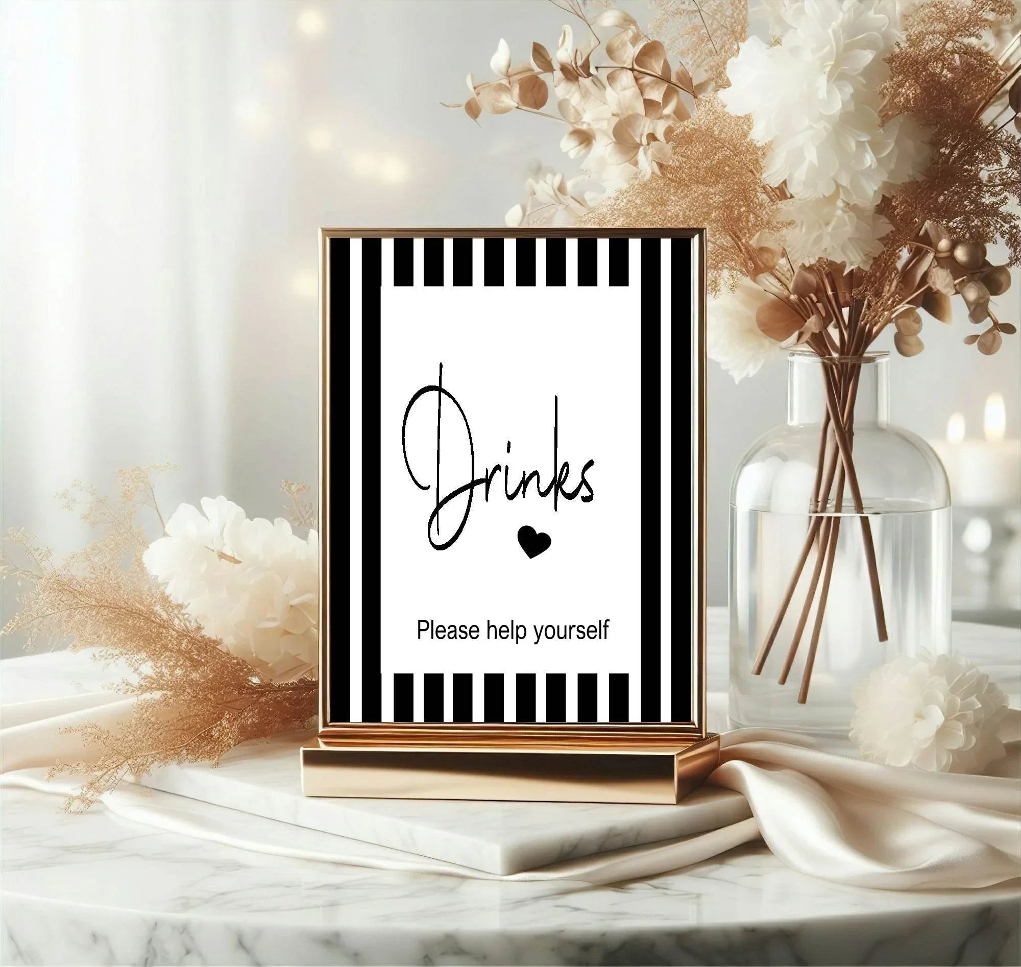Black & White Stripe Drinks Birthday Party Sign - Larosier Prints